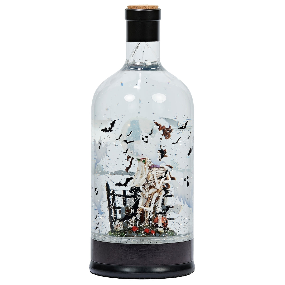 Lighted Swirl Halloween Scene Bottle, rear angled view