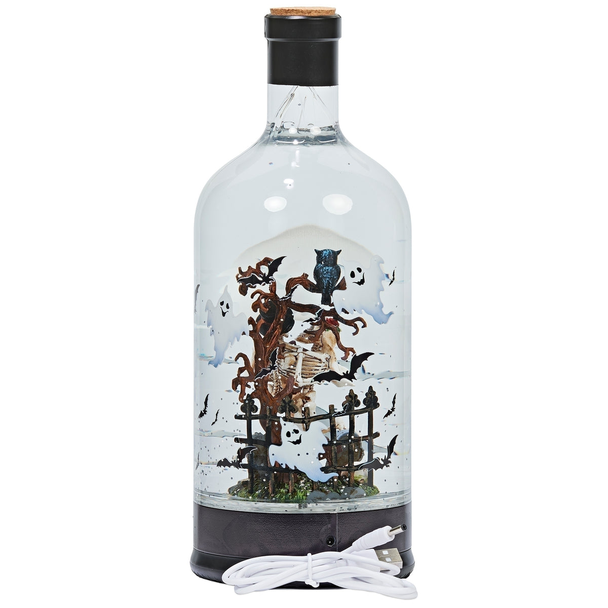 Lighted Swirl Halloween Scene Bottle, back view