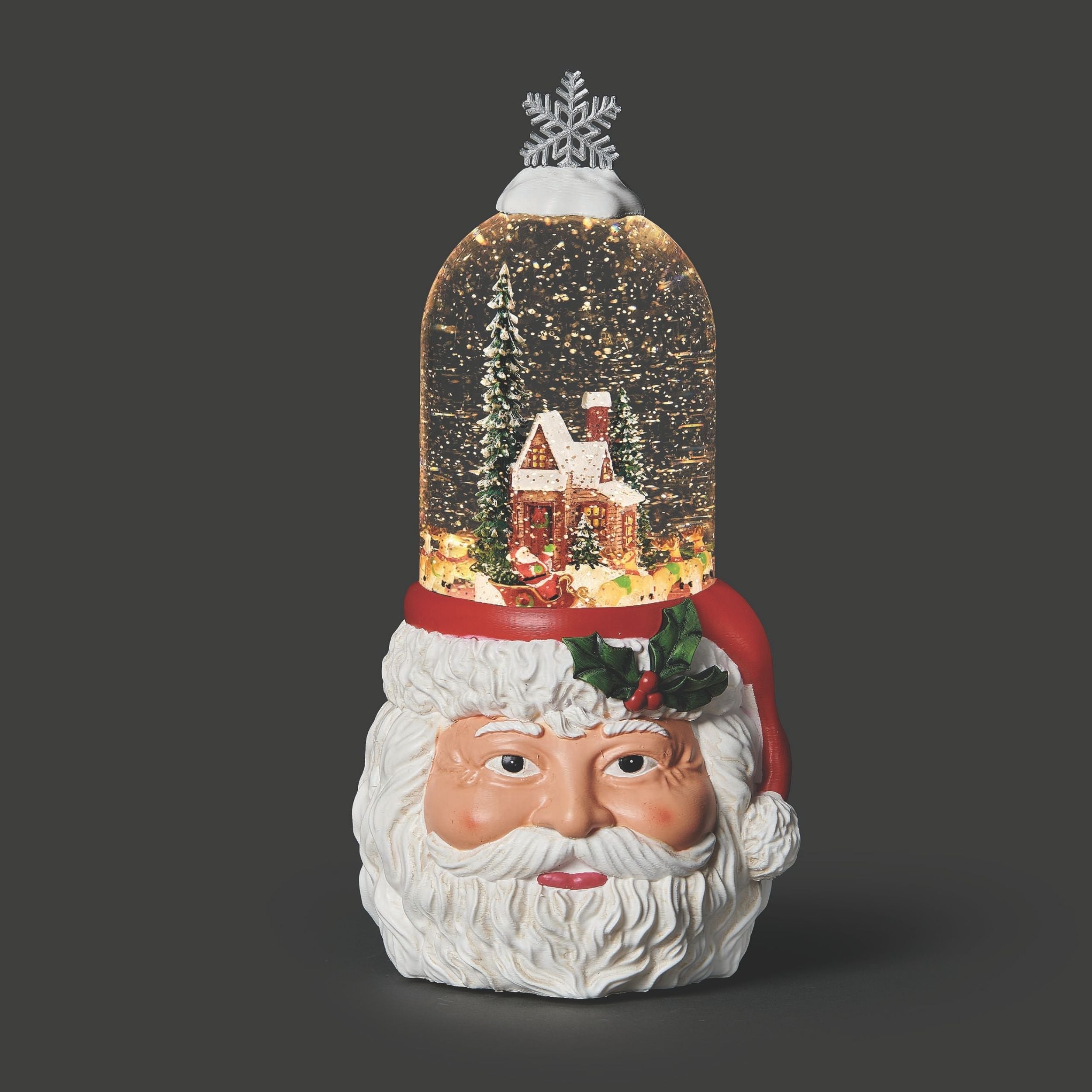 Confetti Lites Lighted Swirl Rotating Santa Head with Deer Scene