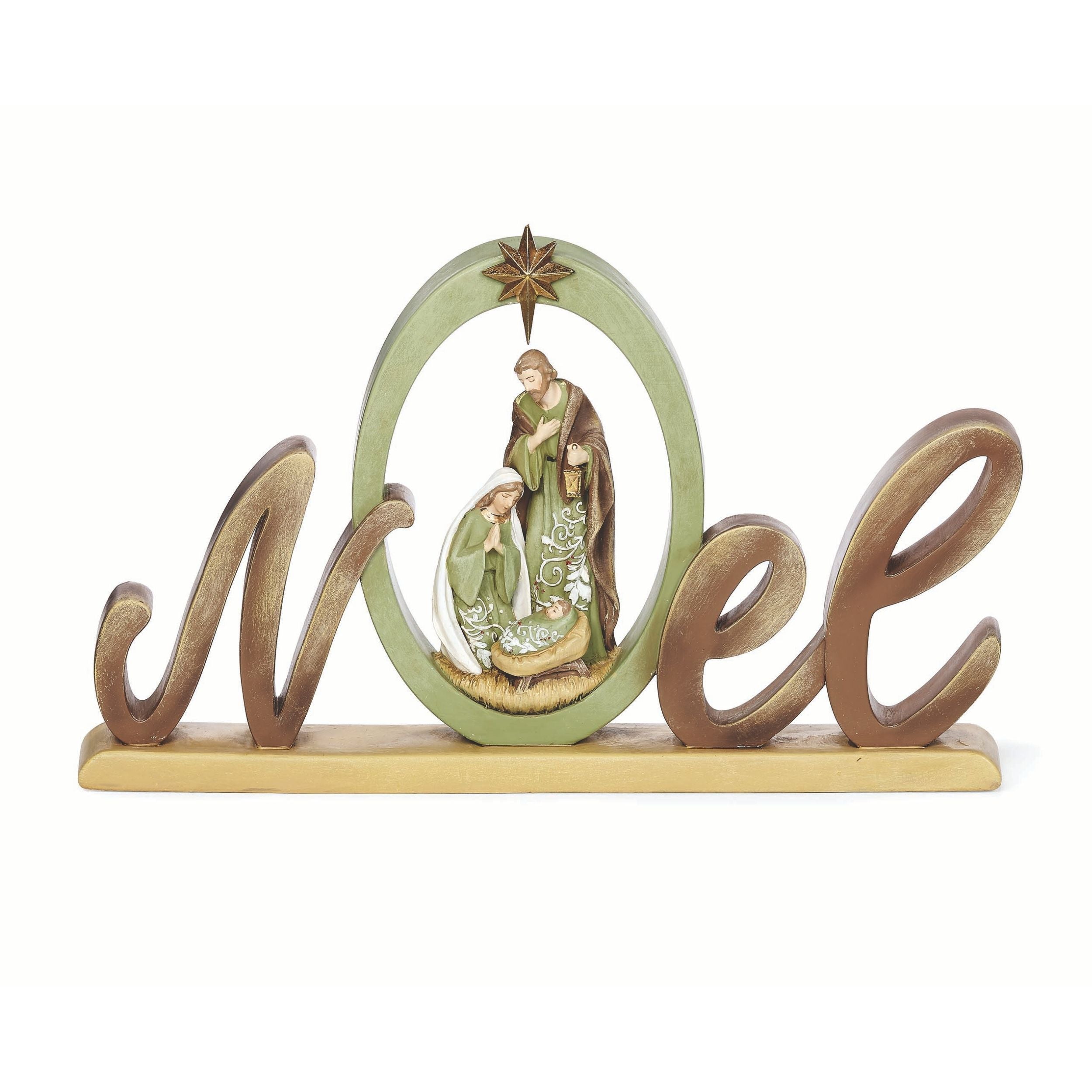 Noel & Holy Family Brown & Green Figure - Green Leaf Pattern