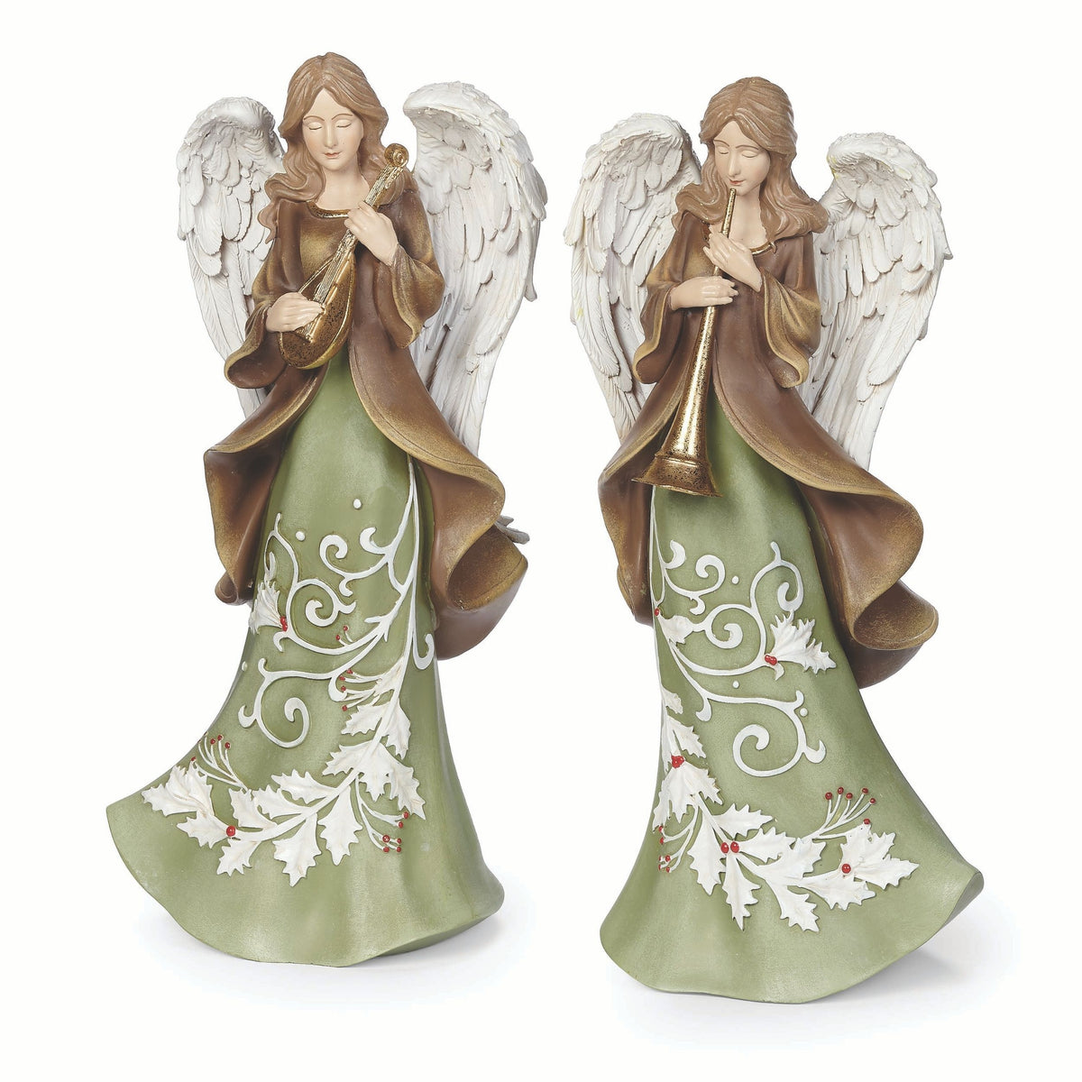 Angel Set with Instruments - Green Leaf Pattern