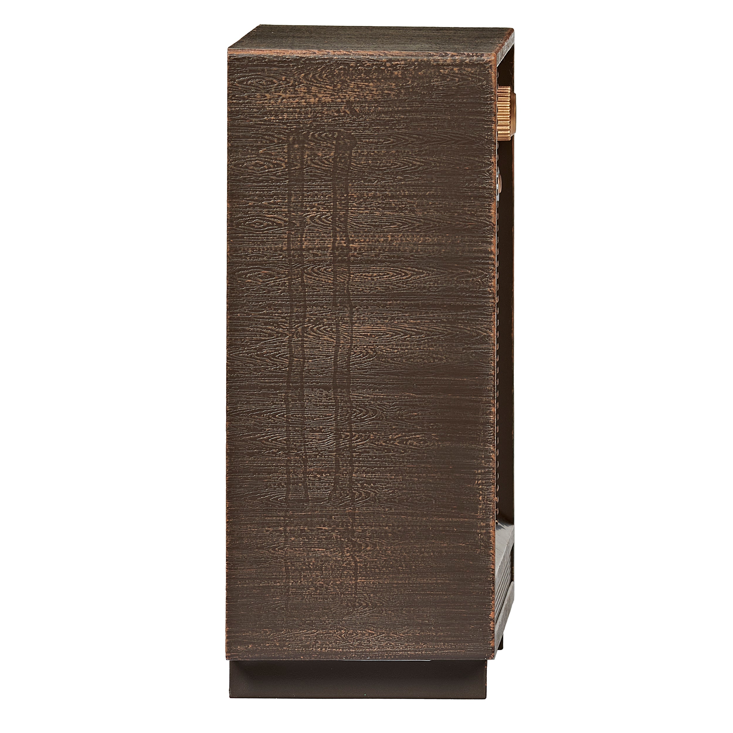 Side view of brown box tv on white background