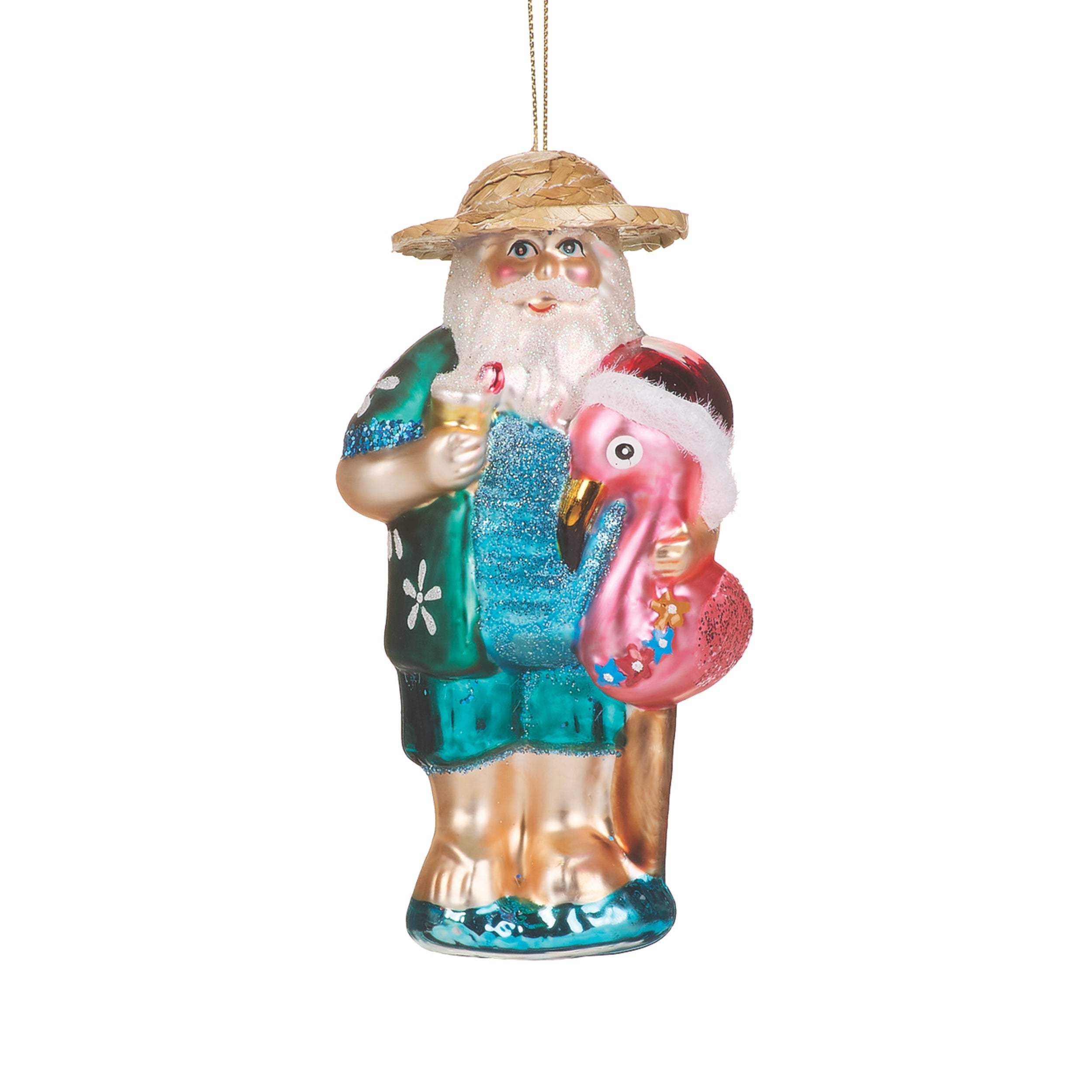 Tropical Beach Santa Glass Ornament