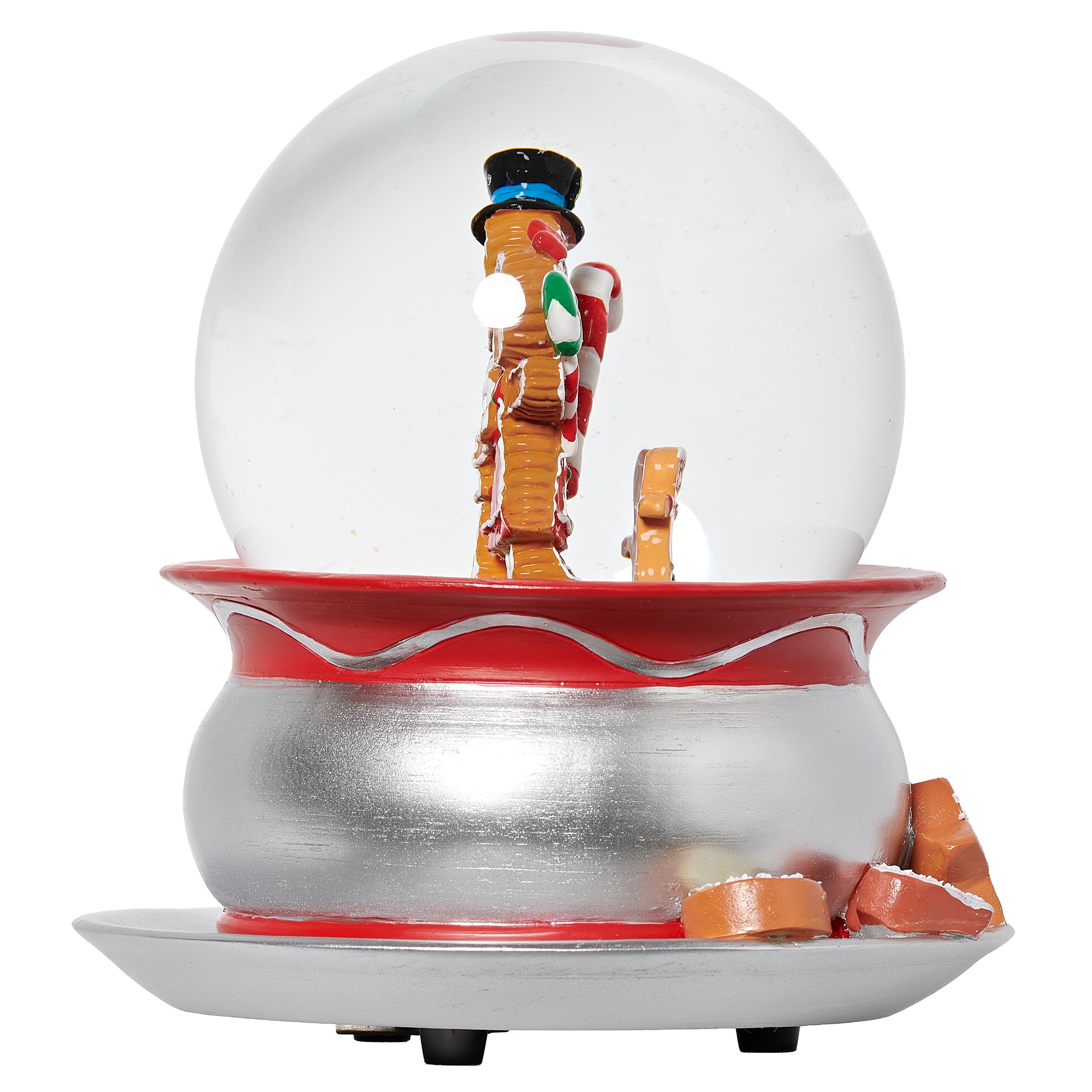 Snow globe with gingerbread men and candy cane on a white background