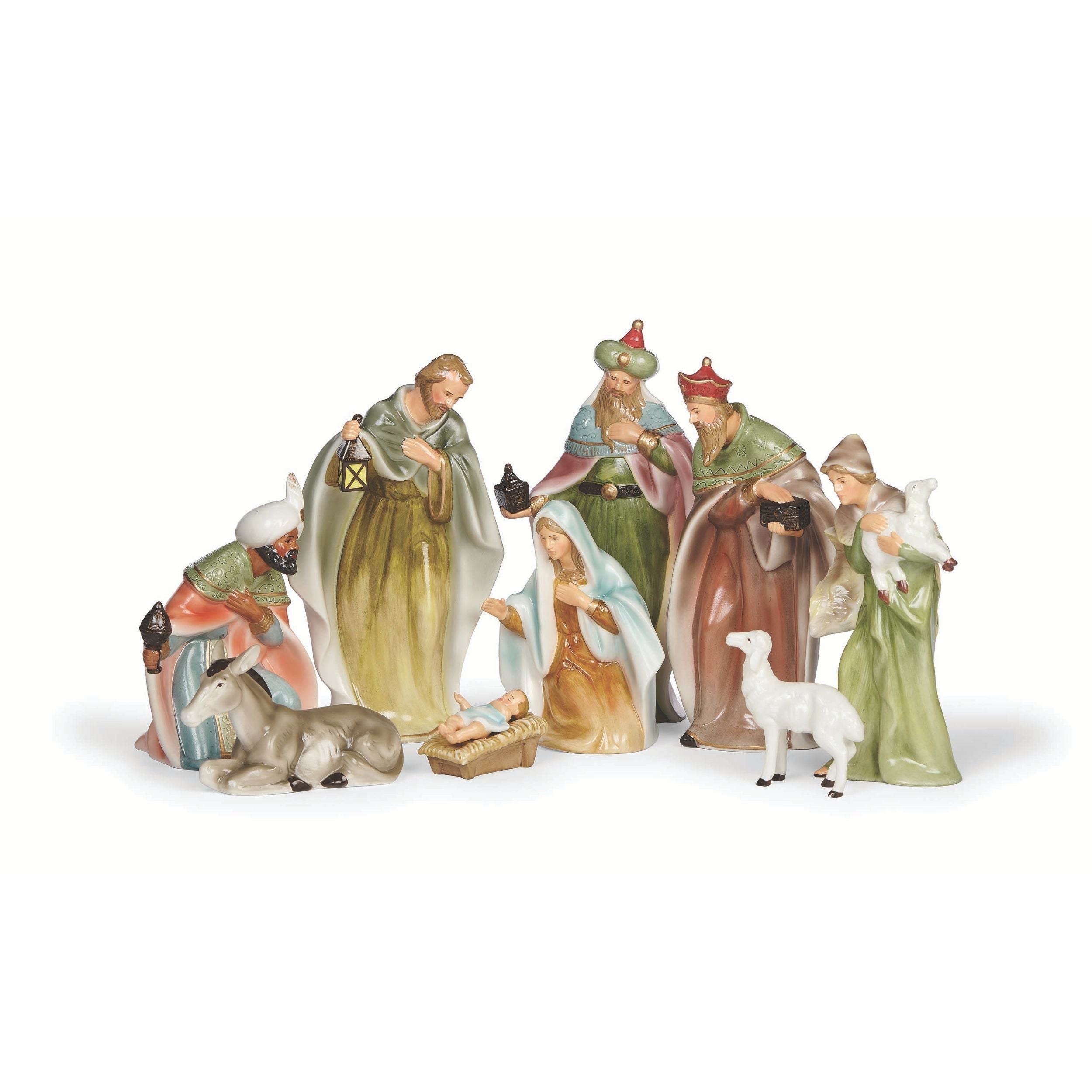 Nativity scene figurines set on a white background