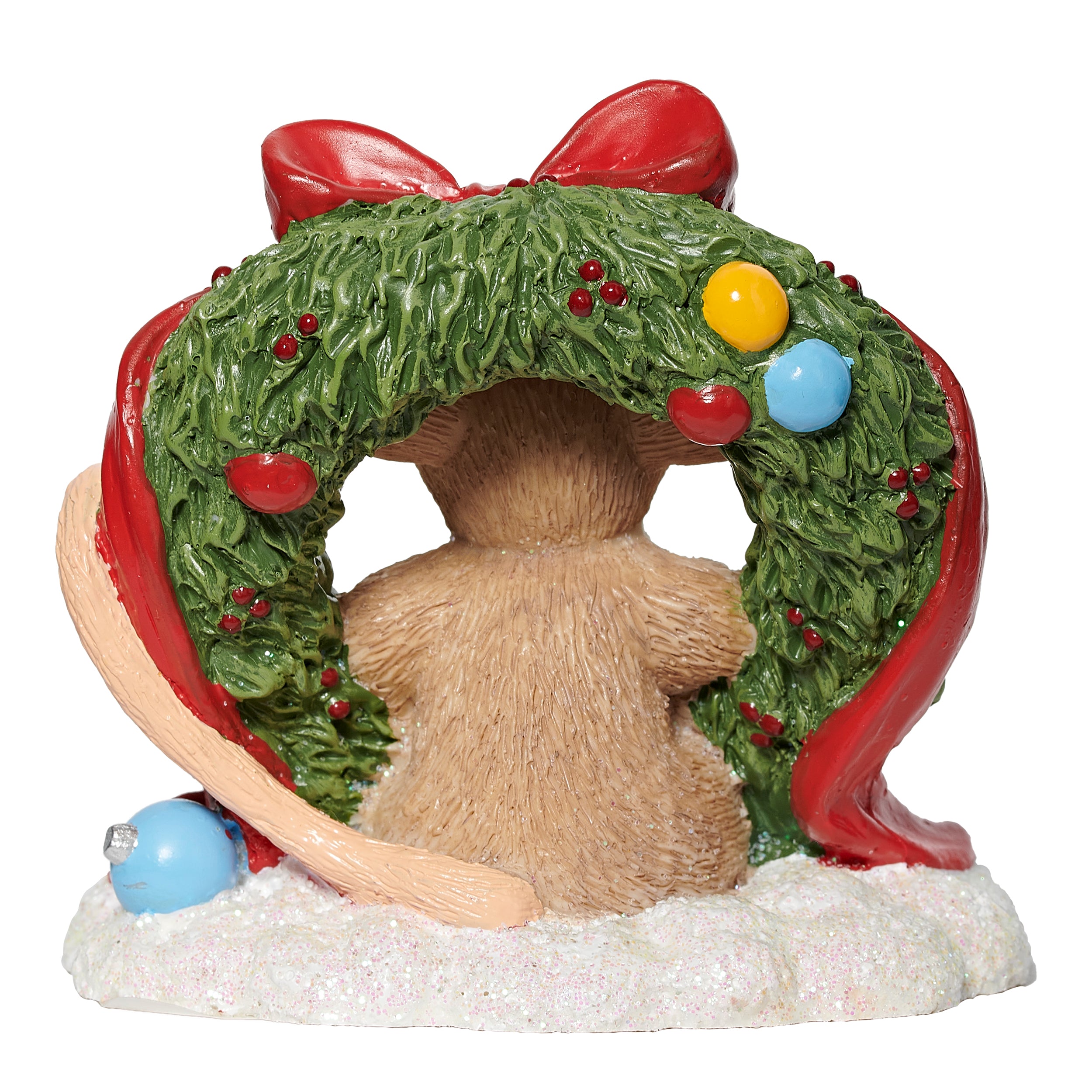 Decorative figurine of a mouse in a Christmas wreath