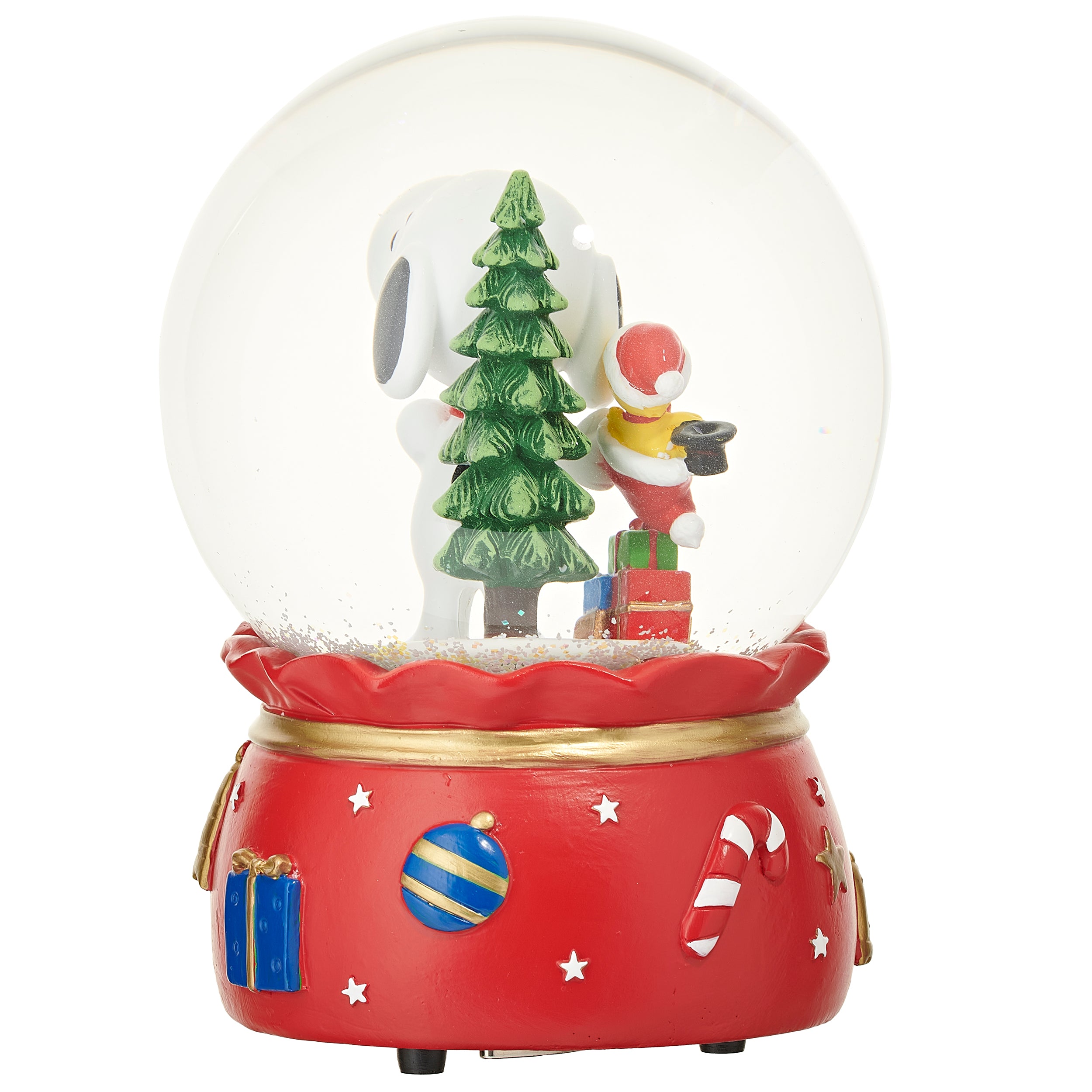Peanuts Snoopy & Woodstock Christmas Presents Musical Glitterdome - “We Wish You a Merry Christmas” Tune