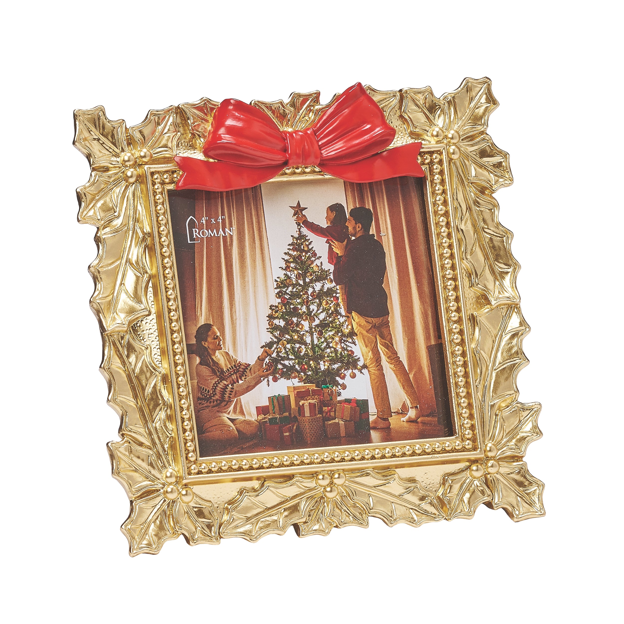 Gold Holly Leaf Christmas Bow Picture Frame