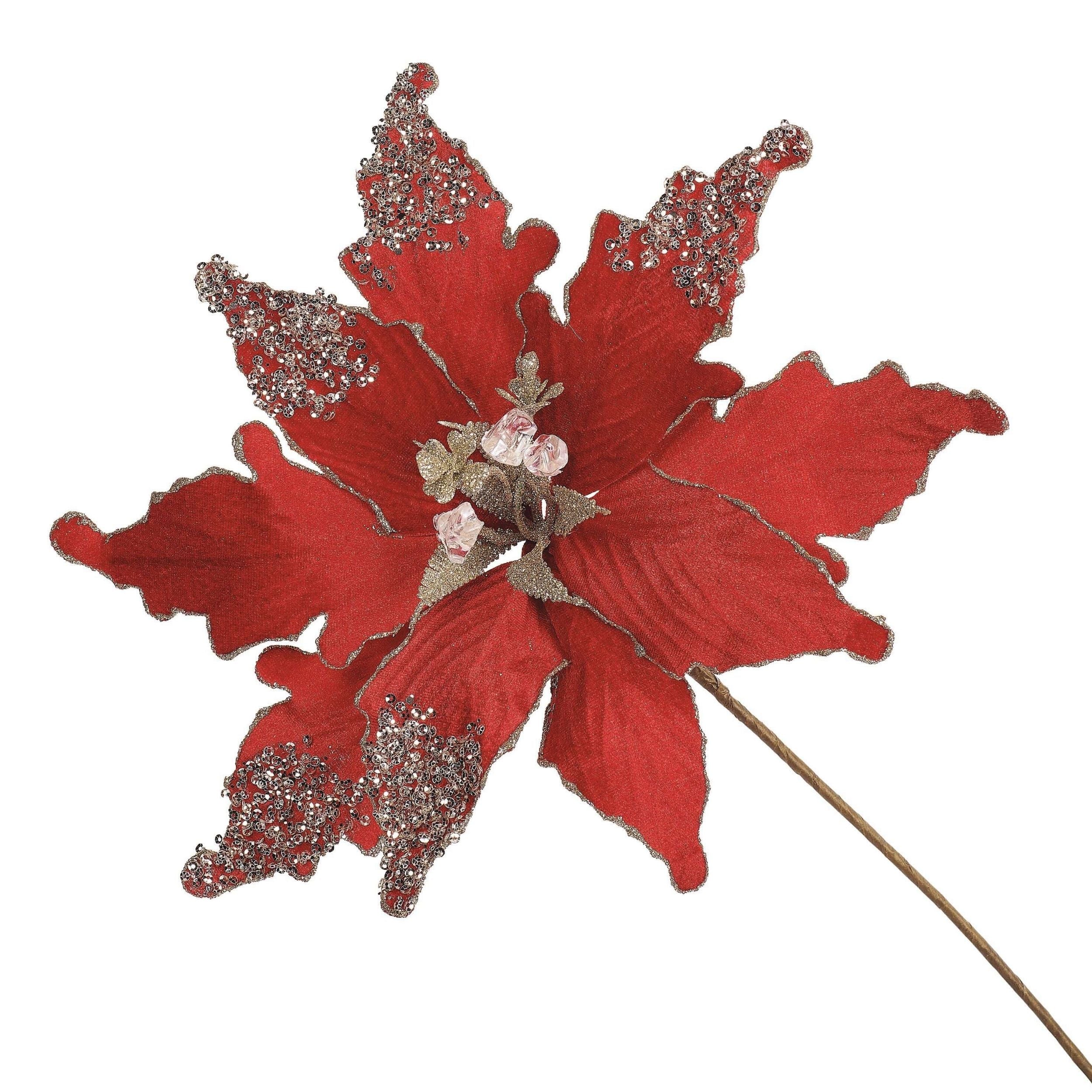 Decorative red leaf with glittery accents on a white background