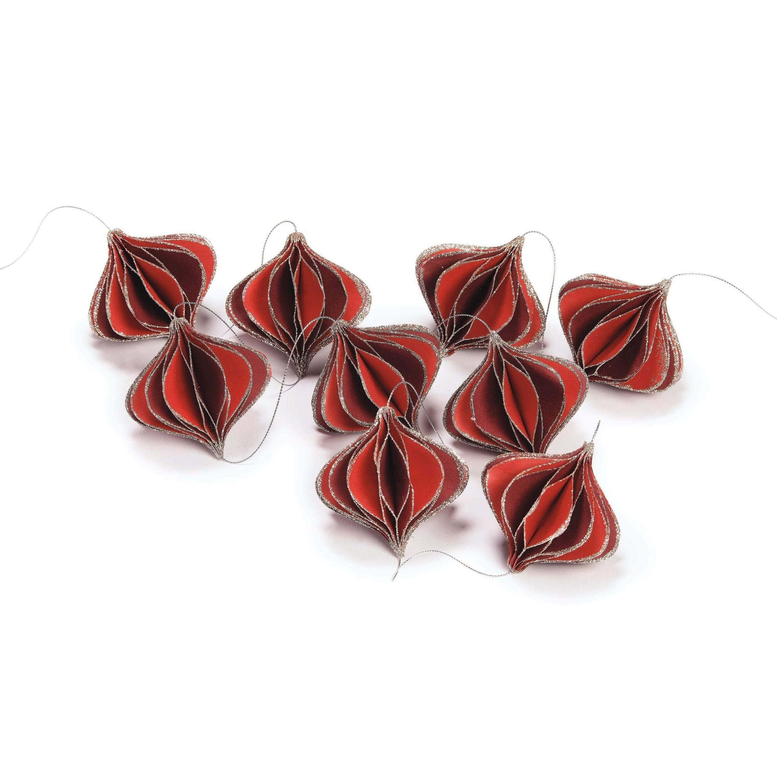 Red and brown decorative items on a white background