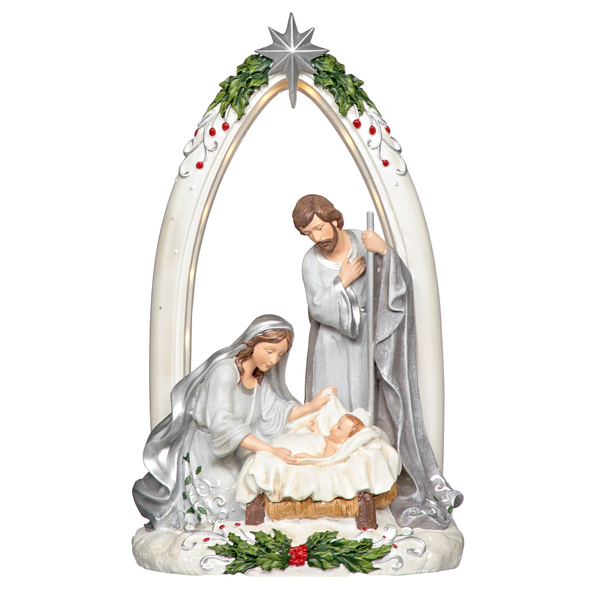 Holly Berry Holy Family Figure with Arch