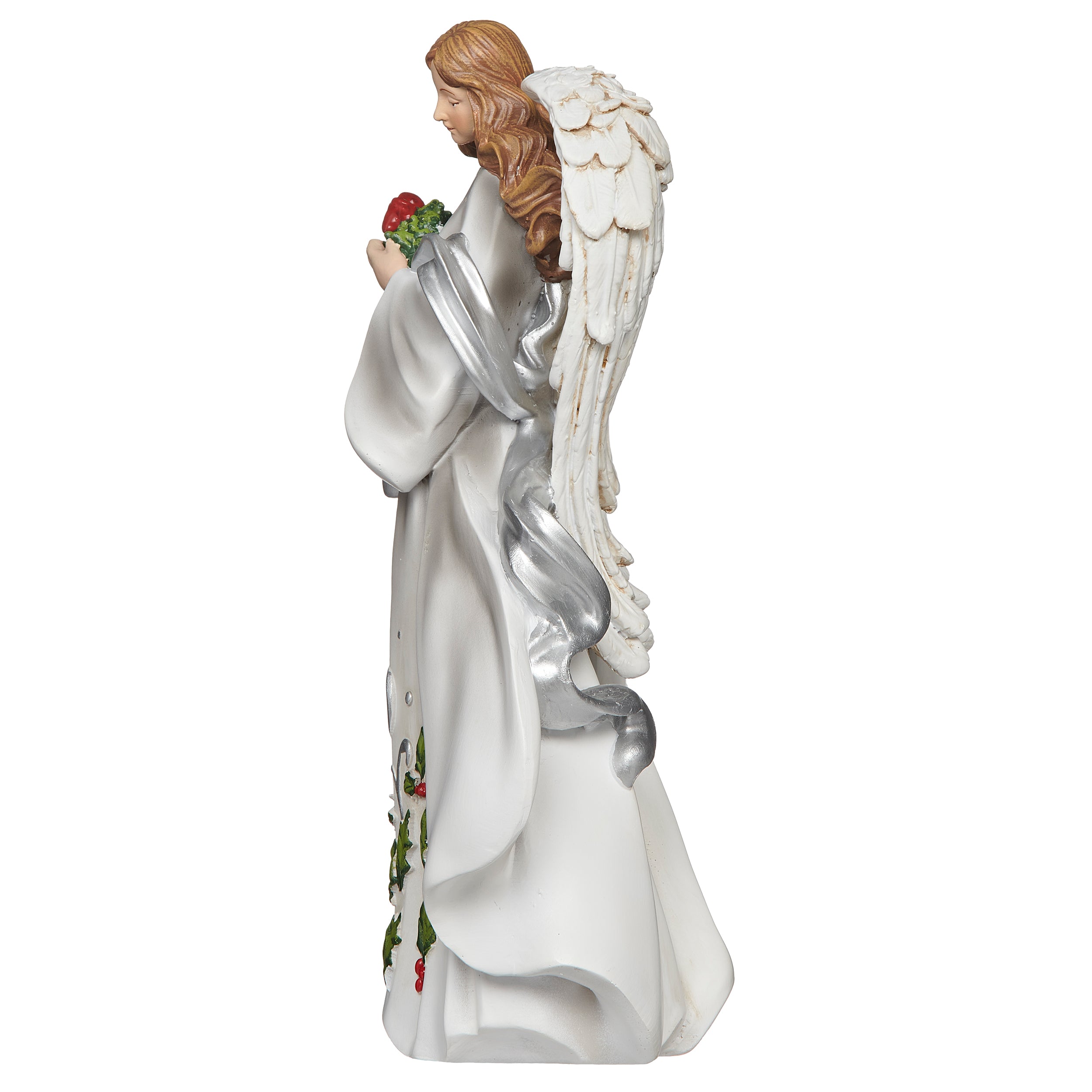 Holly Berry Angel Holding Wreath Figure