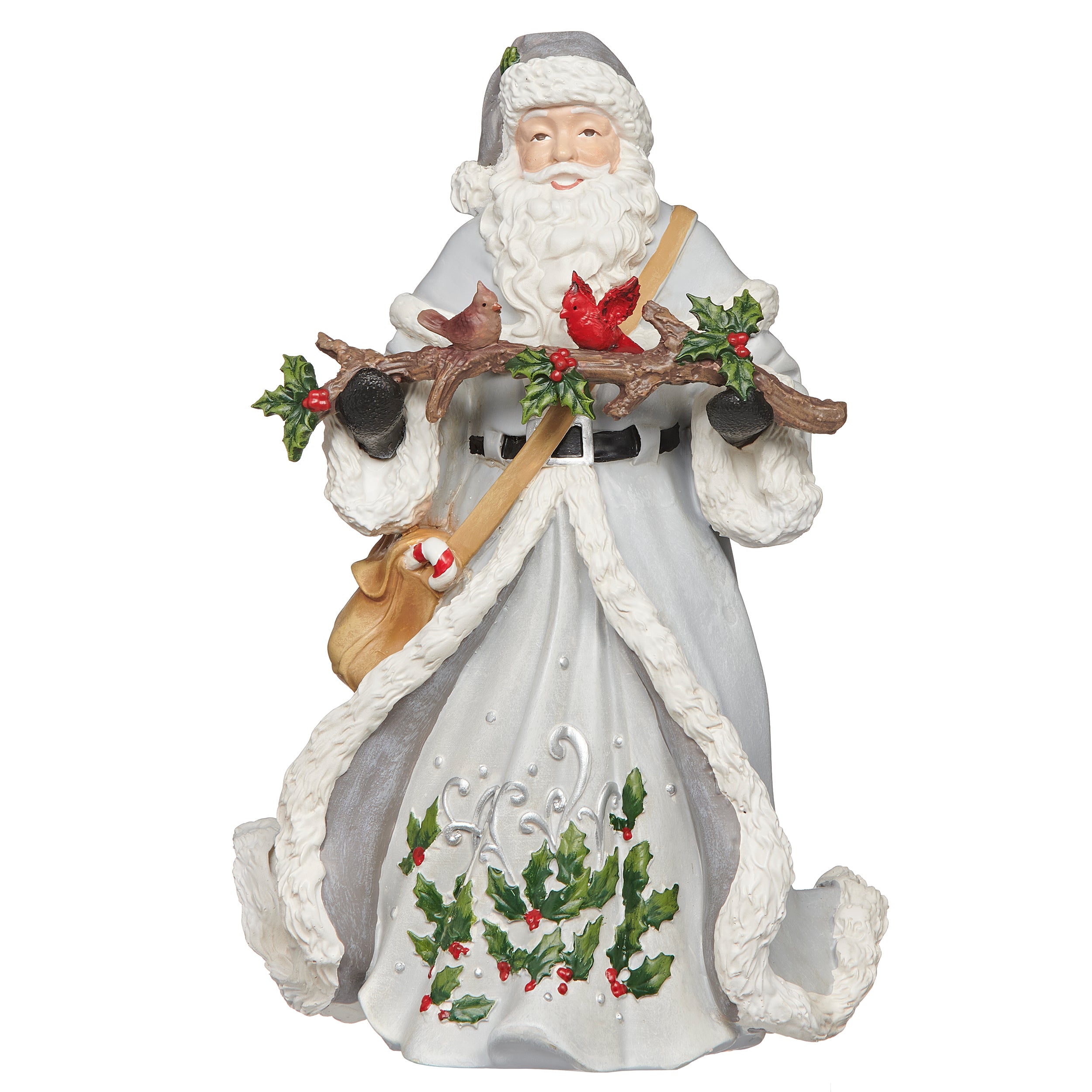 Holly Berry Santa Figure with Cardinals