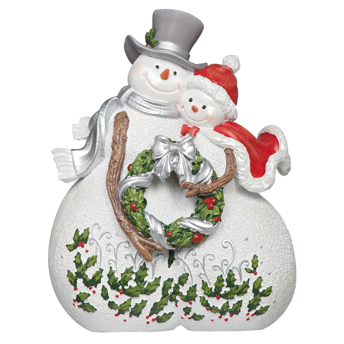 Holly Berry Snowman Couple Figure