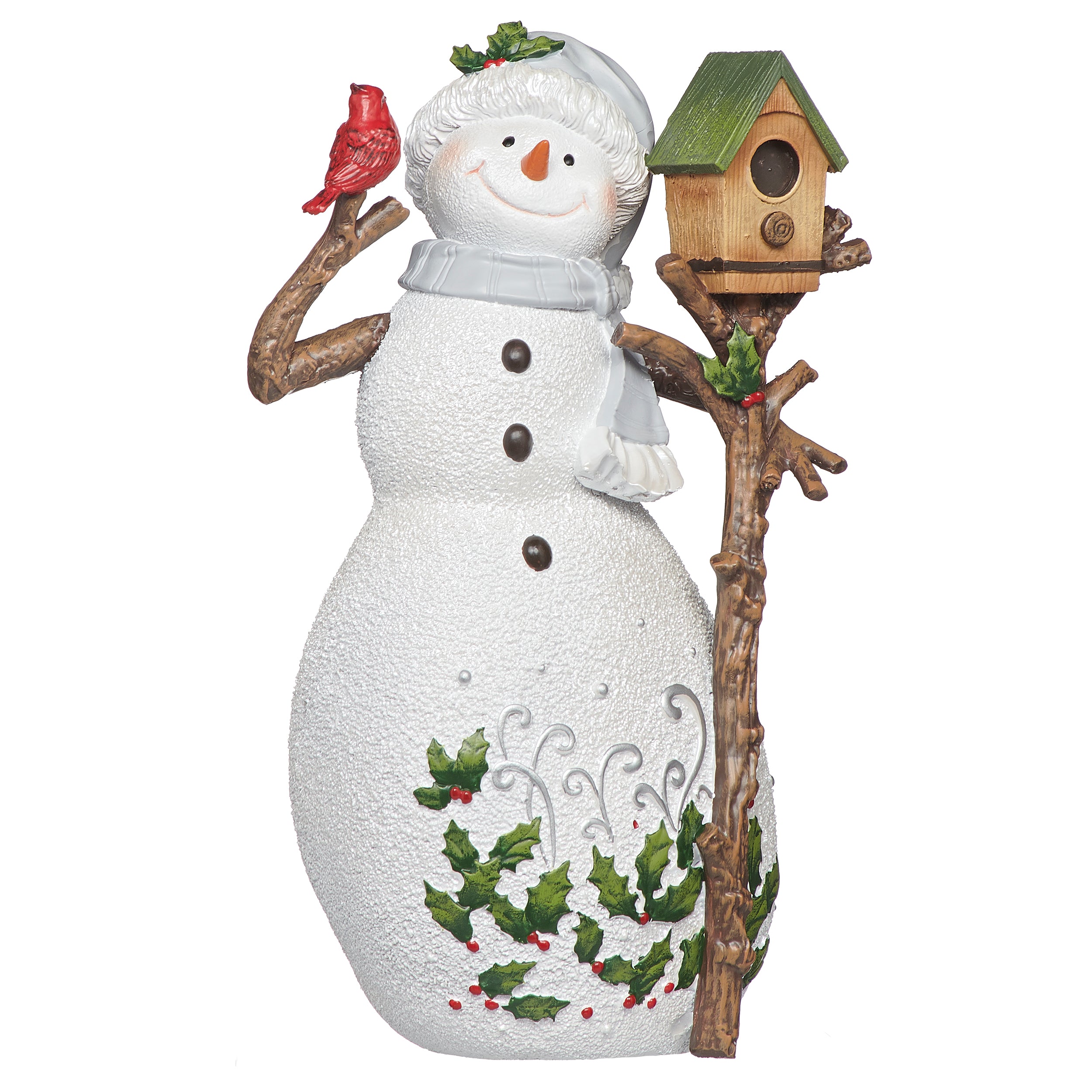 Holly Berry Snowman with Birdhouse Figure