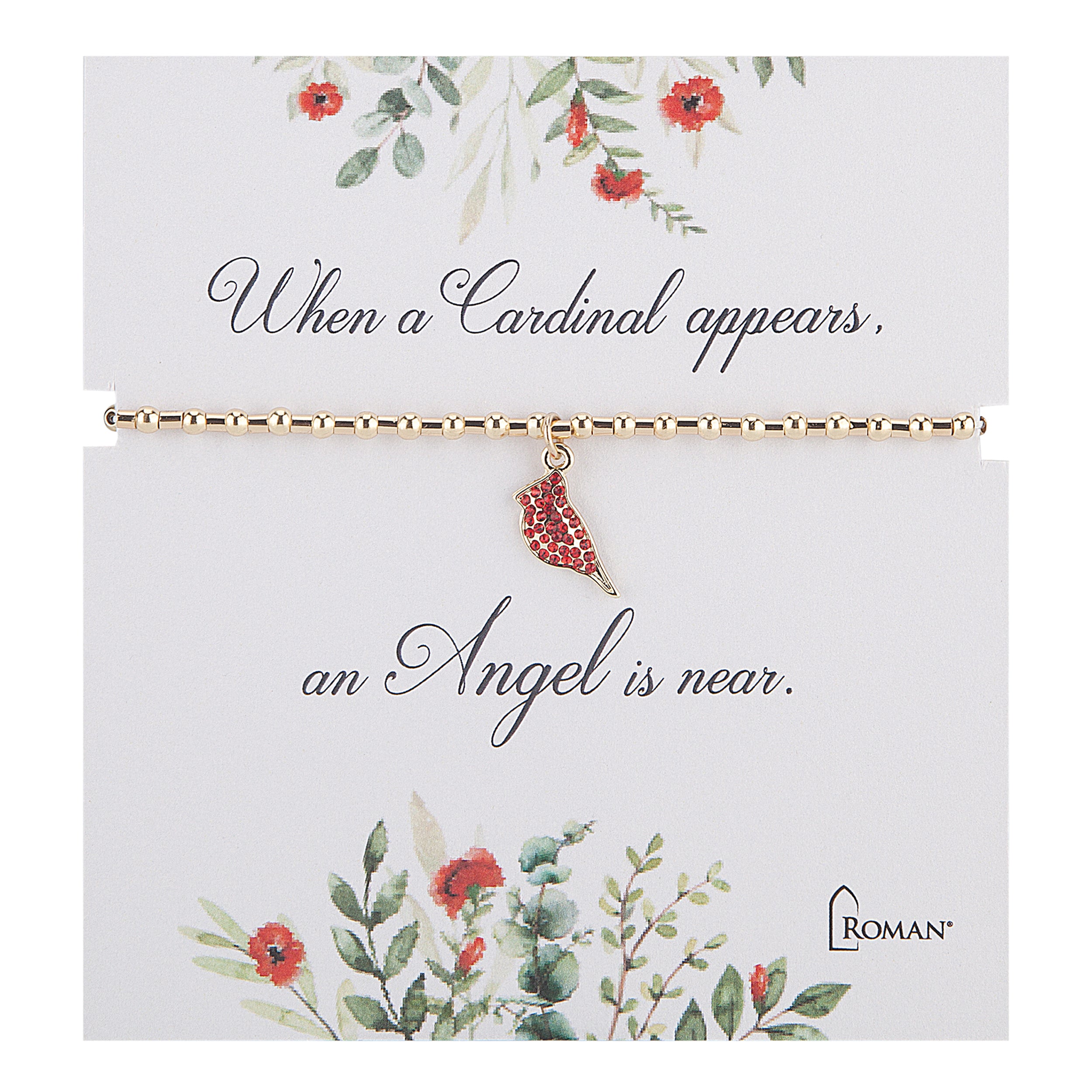 Gold Cardinal Stretch Memorial Bracelet with Crystal Charm