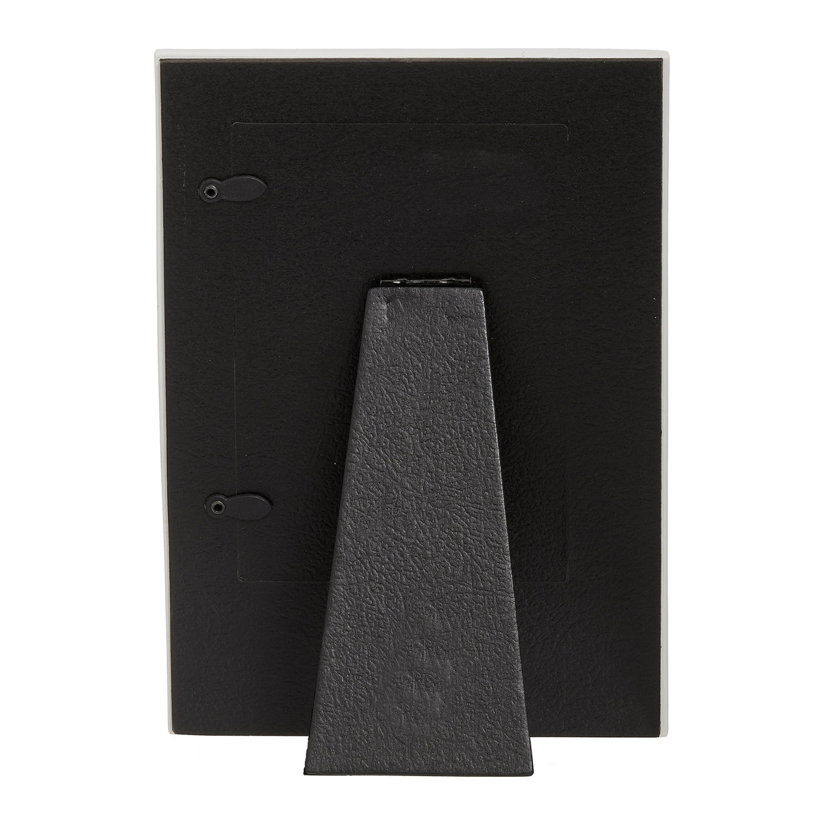 Back view of “For This Child We Have Prayed” vertical picture frame showing the black backing and fold-out tabletop easel stand