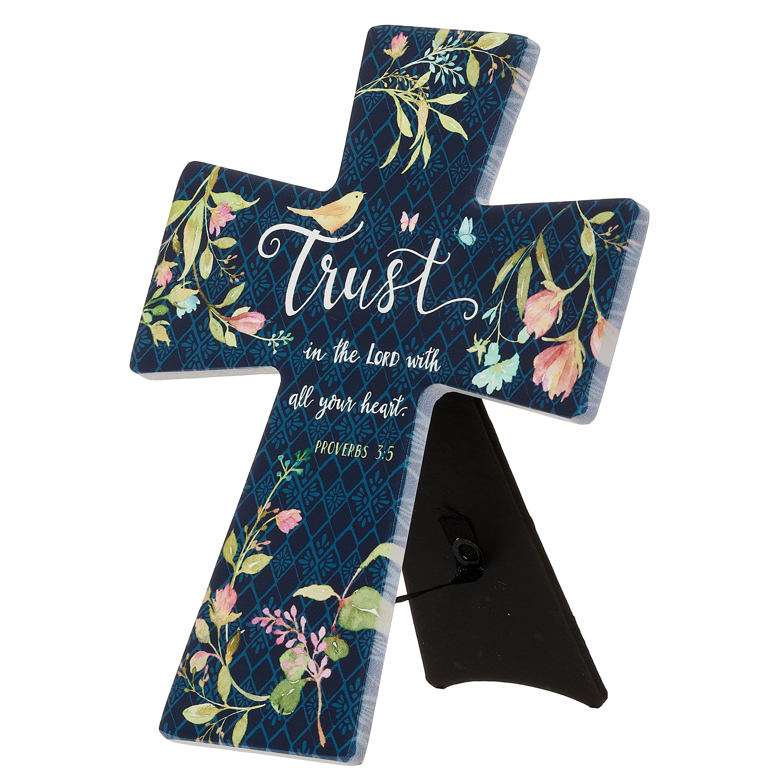 Floral Trust in the Lord Tabletop Scripture Cross