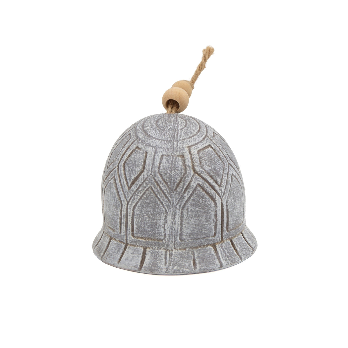 Back view of Pudgy Pals Turtle Bell showing the textured shell pattern and hanging string
