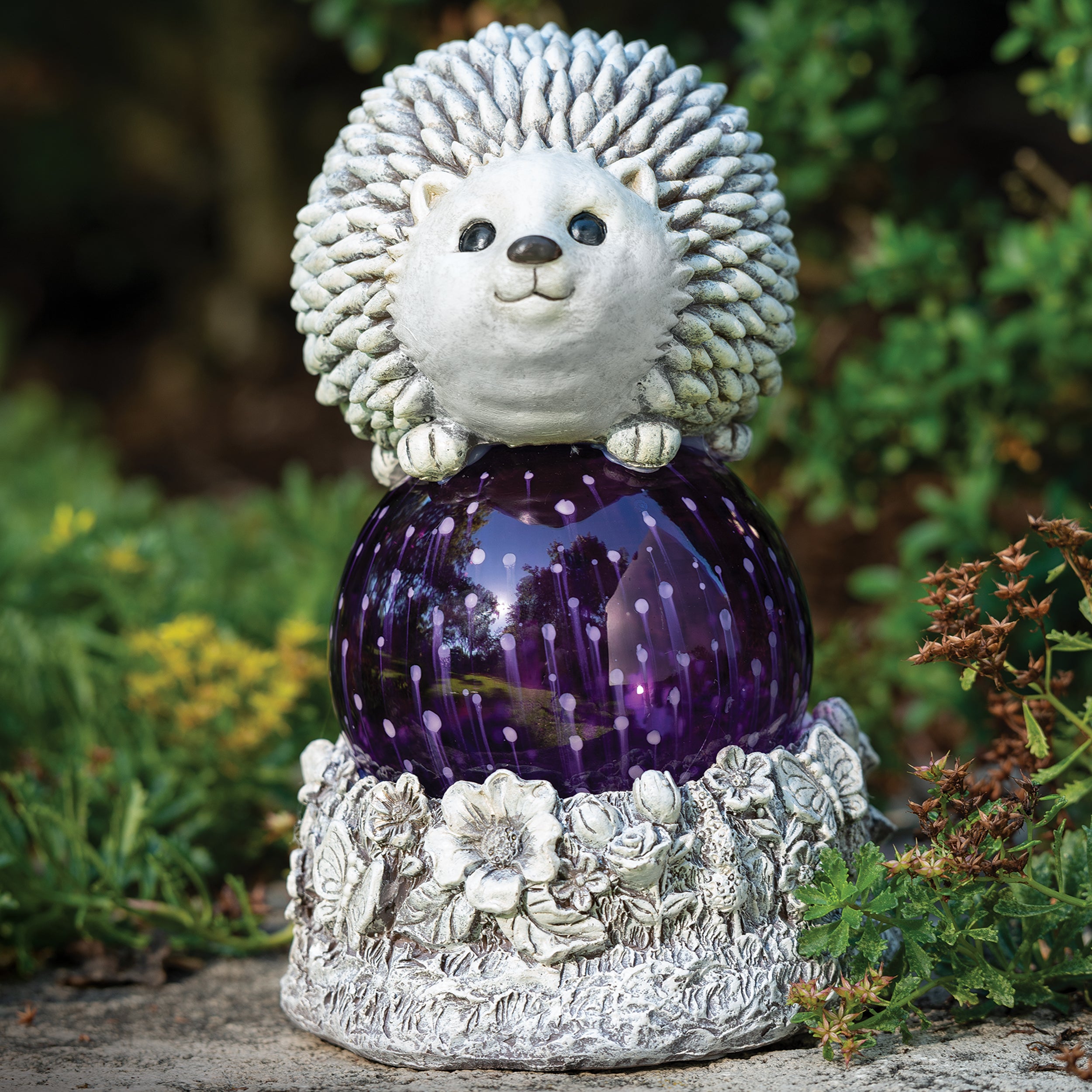 Pudgy Pals Solar-Powered Hedgehog Garden Statue