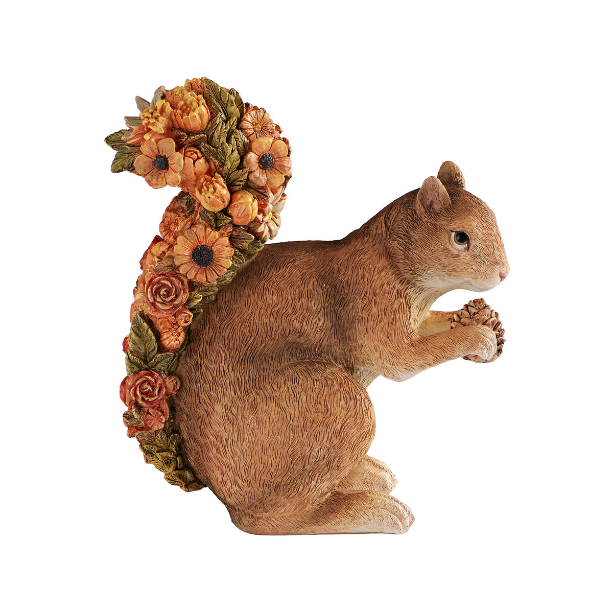 Squirrel with Flower Tail garden statue side view