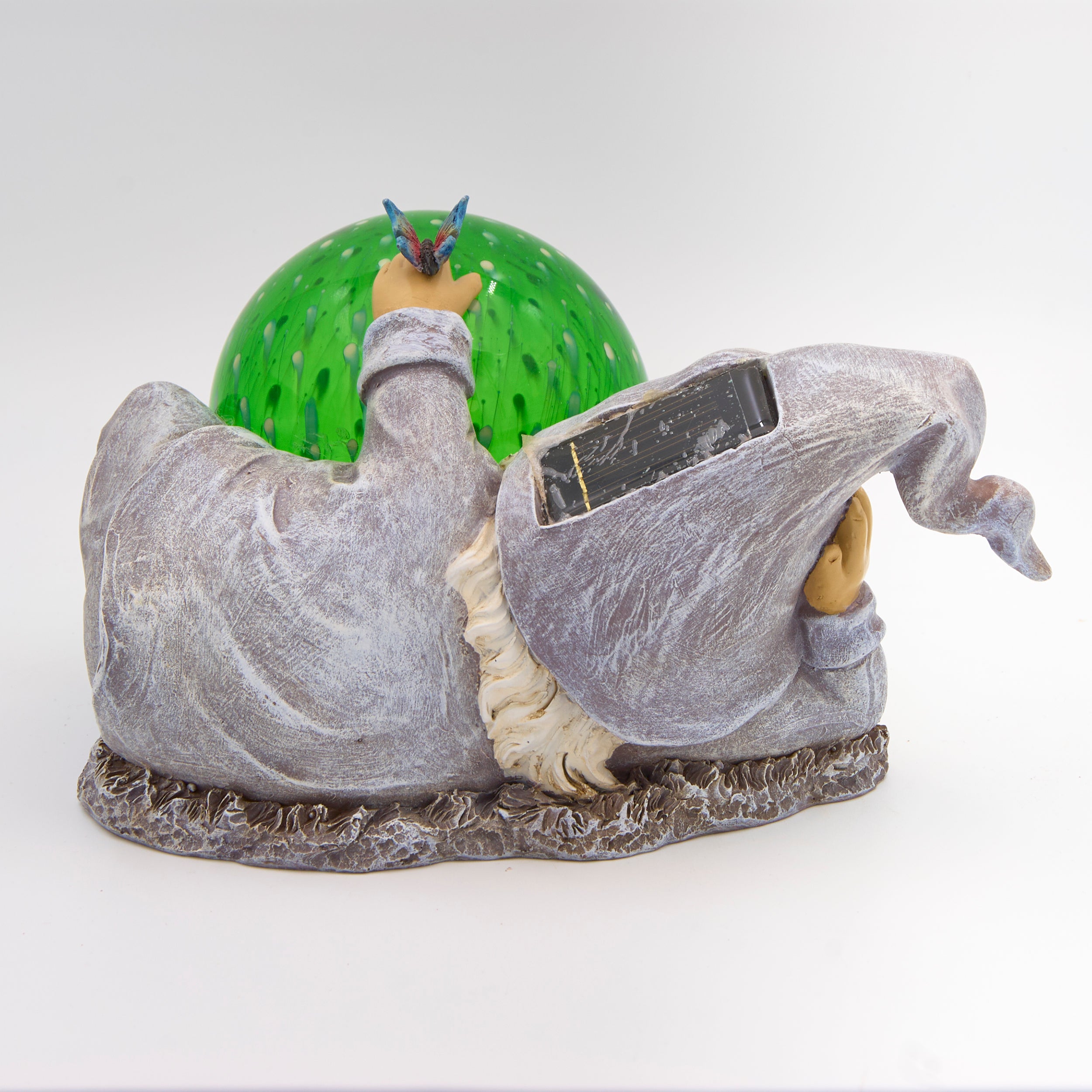 Solar Gnome with Green Gazing Ball Garden Statue