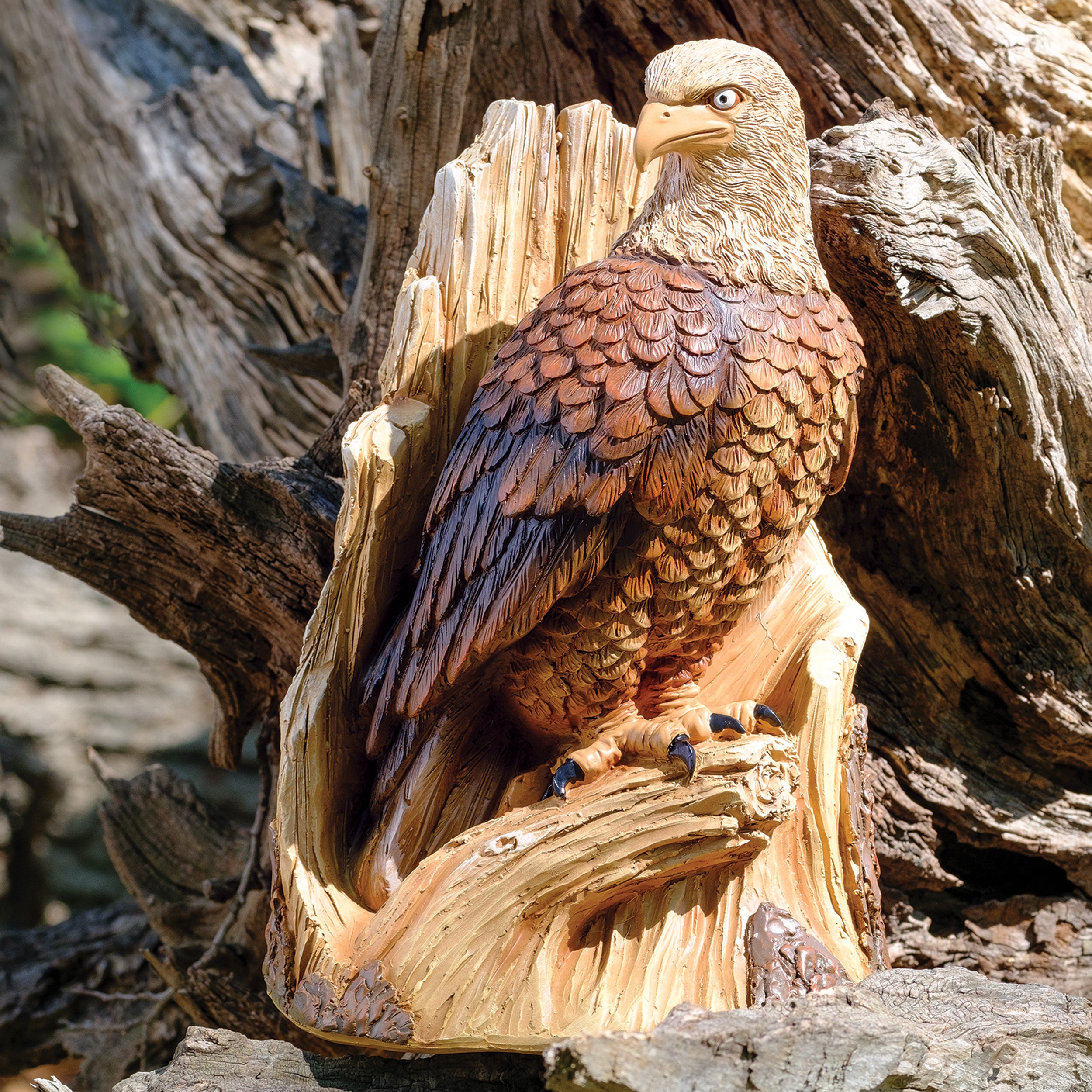 Eagle in Tree Trunk Garden Statue – Timber Tails Collection