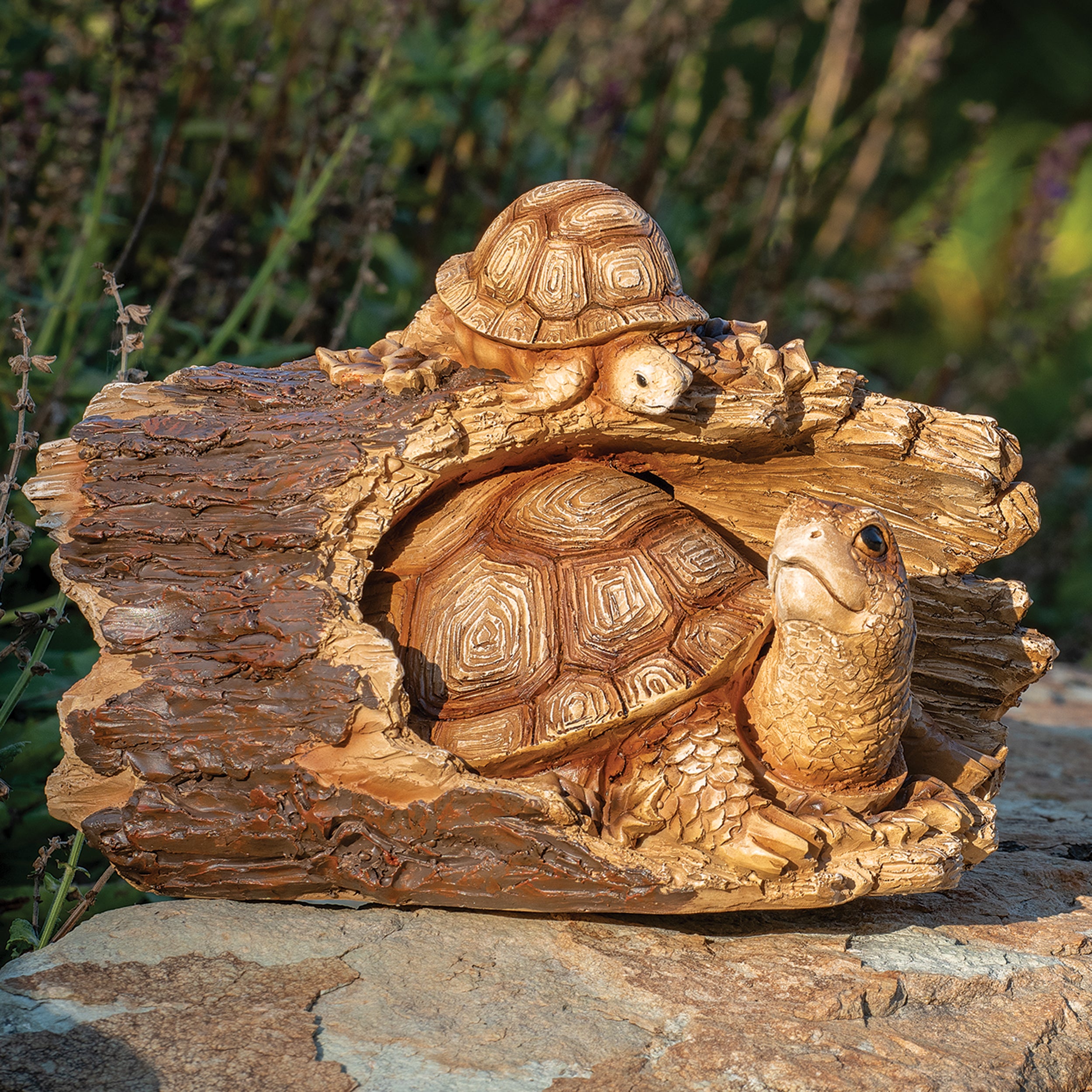 Turtle Family in Tree Trunk Garden Statue - Timber Tails Collection