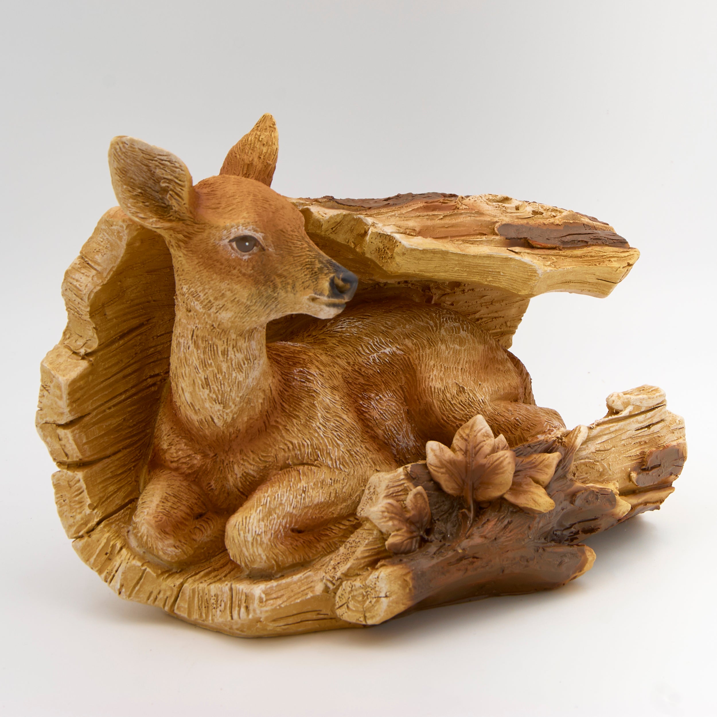 Fawn in Tree Trunk Garden Statue – Timber Tails Collection