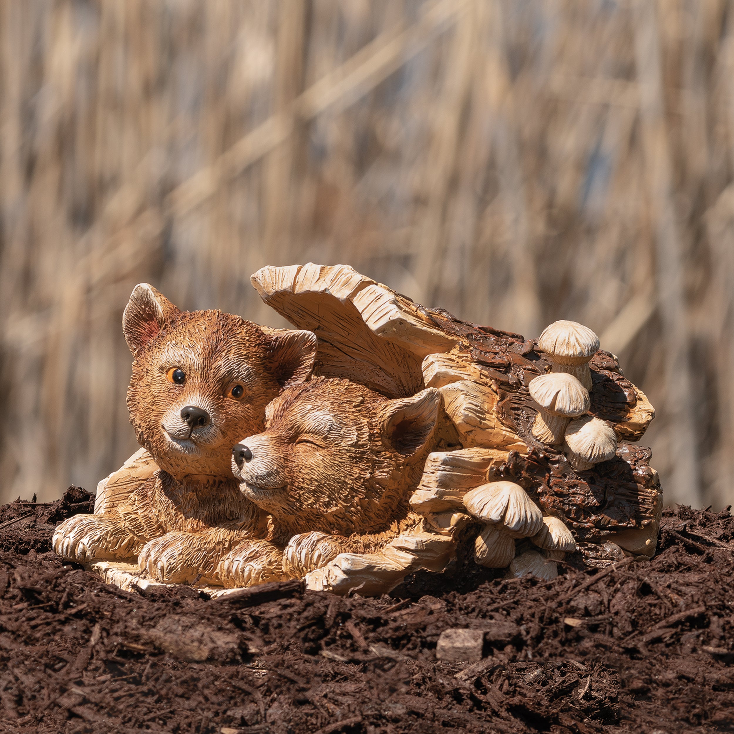 Wolf Pups in Tree Trunk Garden Statue – Timber Tails Collection