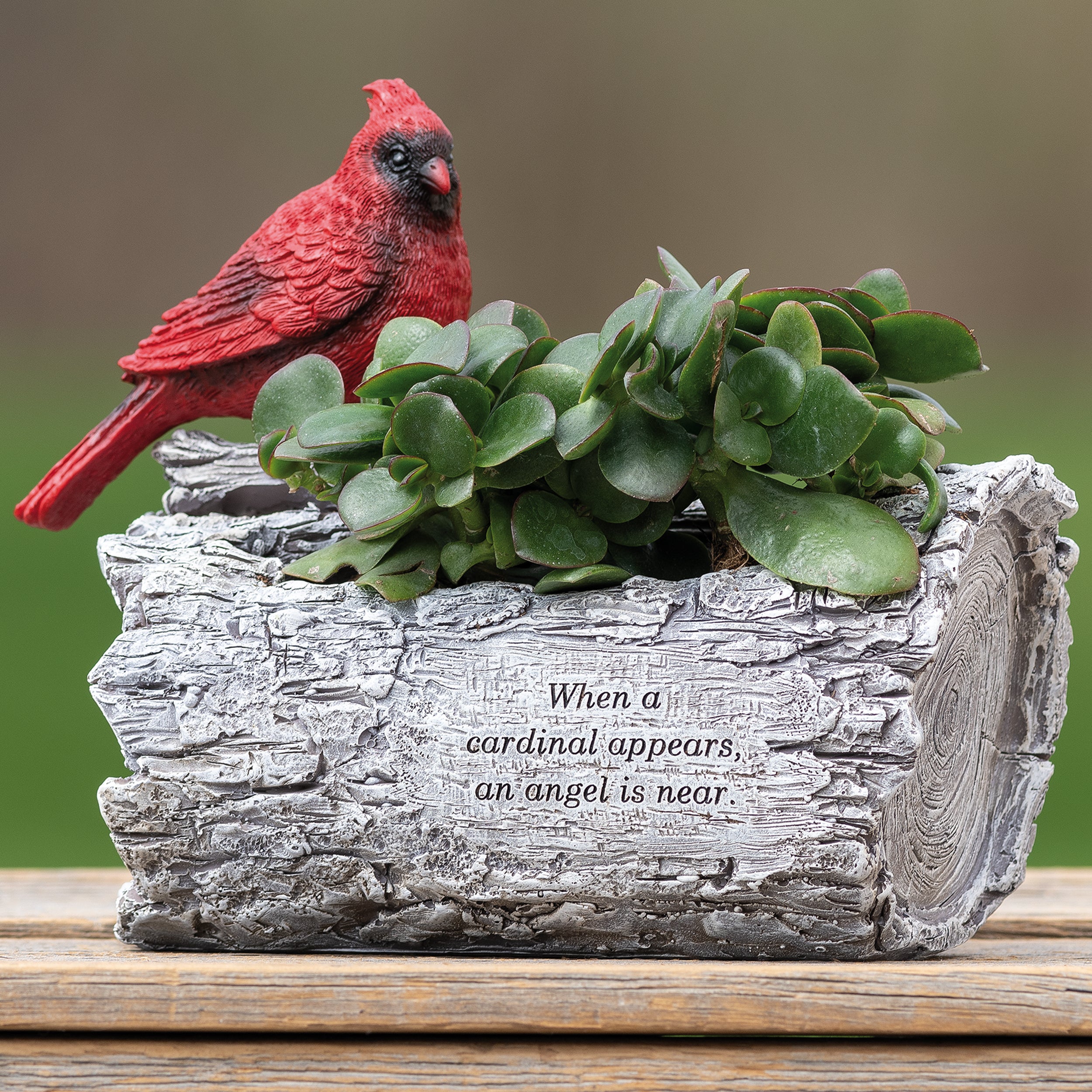 Cardinal Memorial Log Planter