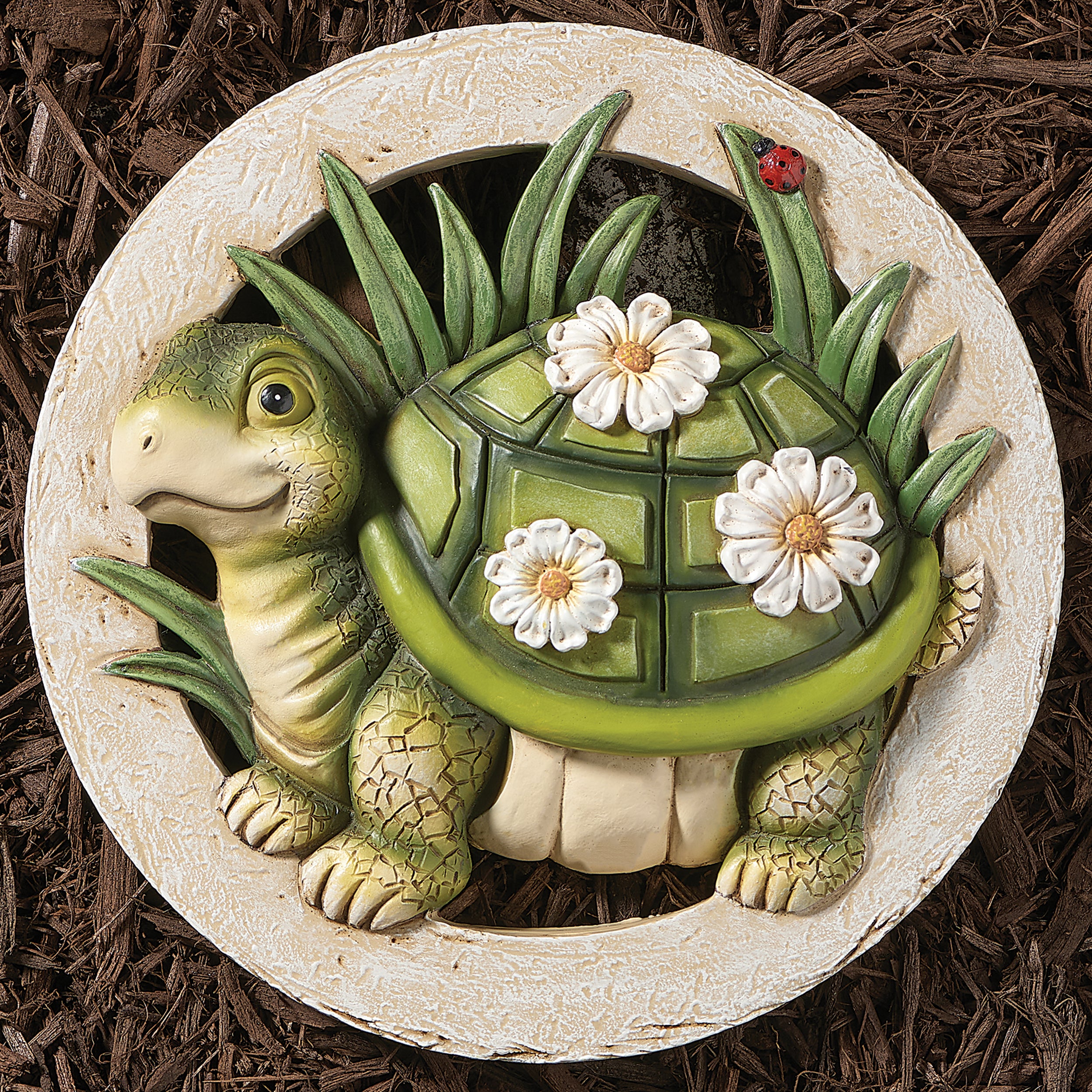 Turtle with Daisies Garden Stone