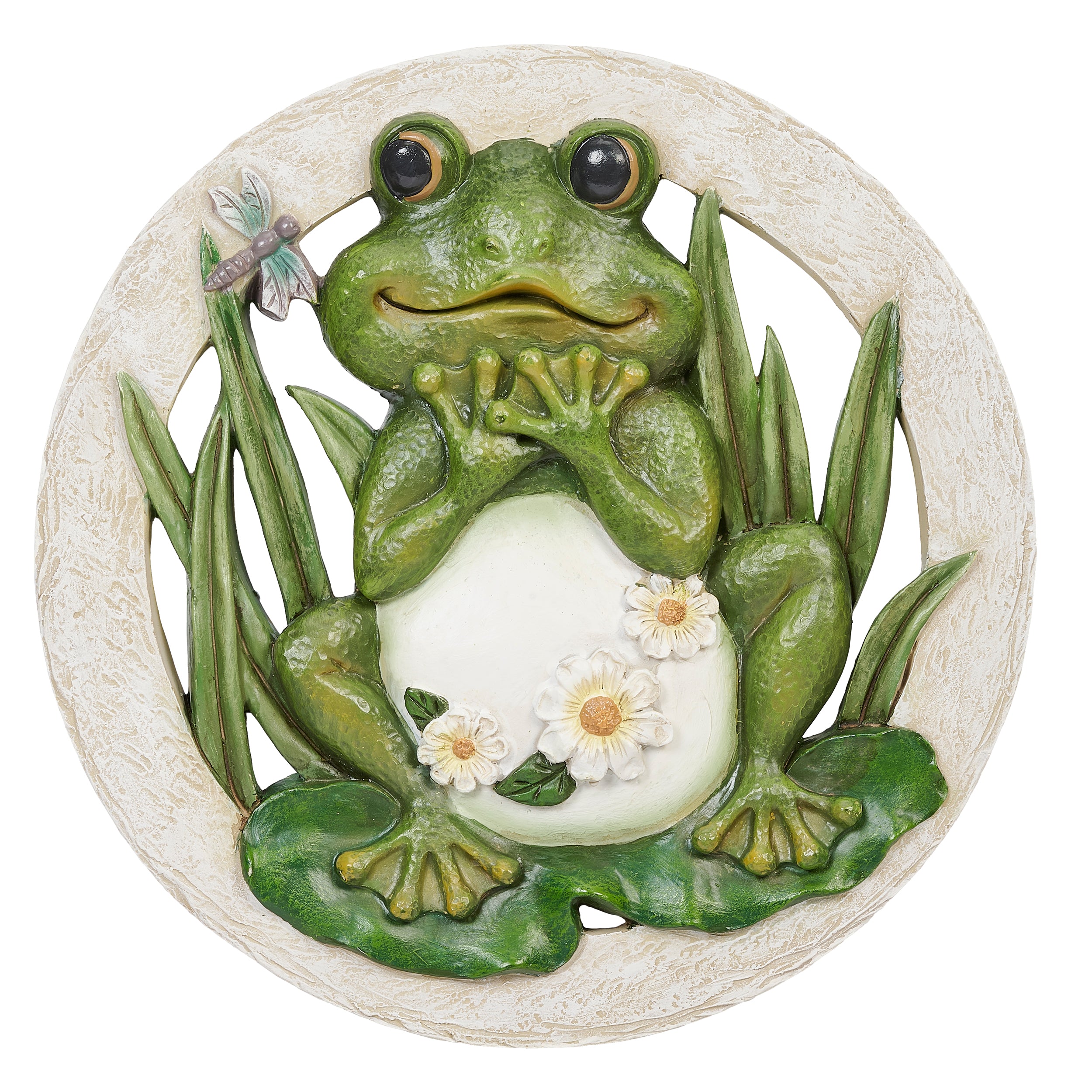 Frog with Daisies & Dragonfly Garden Stone