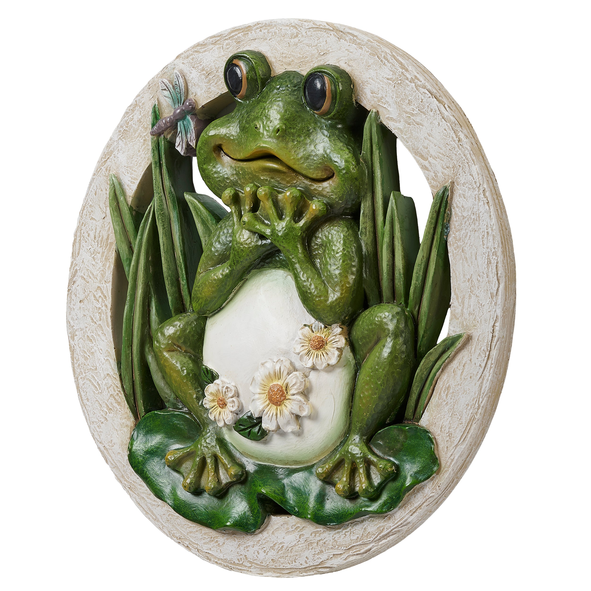Frog with Daisies & Dragonfly Garden Stone