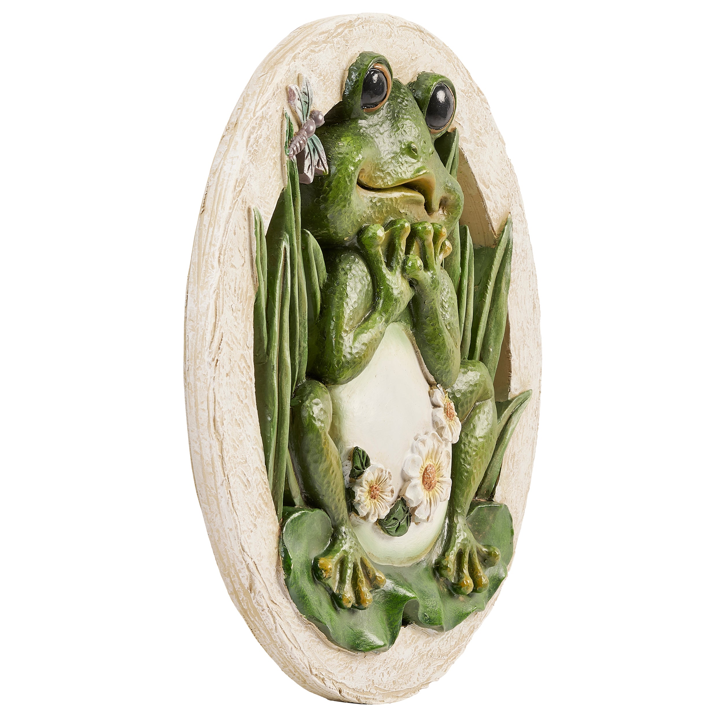 Frog with Daisies & Dragonfly Garden Stone