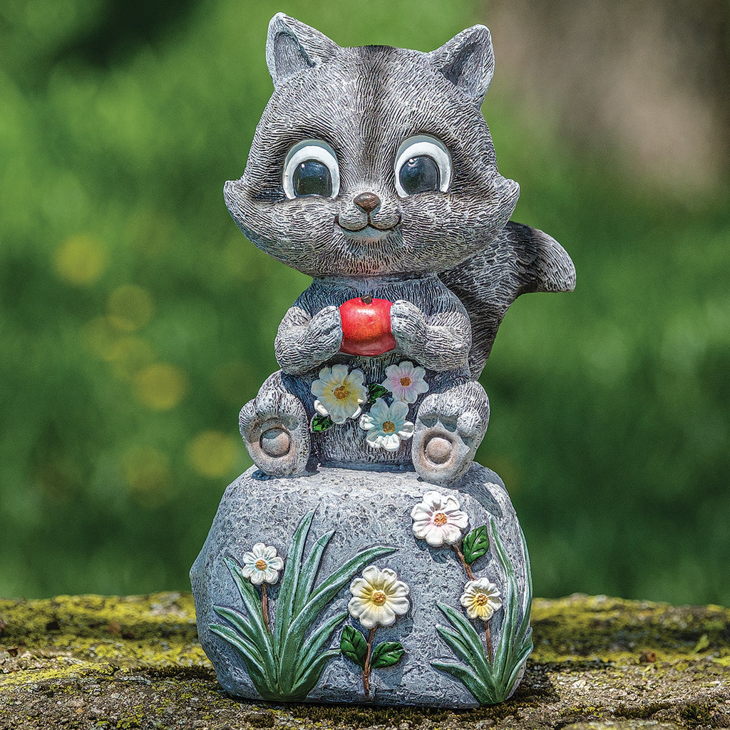 Three Raccoon Statue Raccoon on Stone Garden Statue