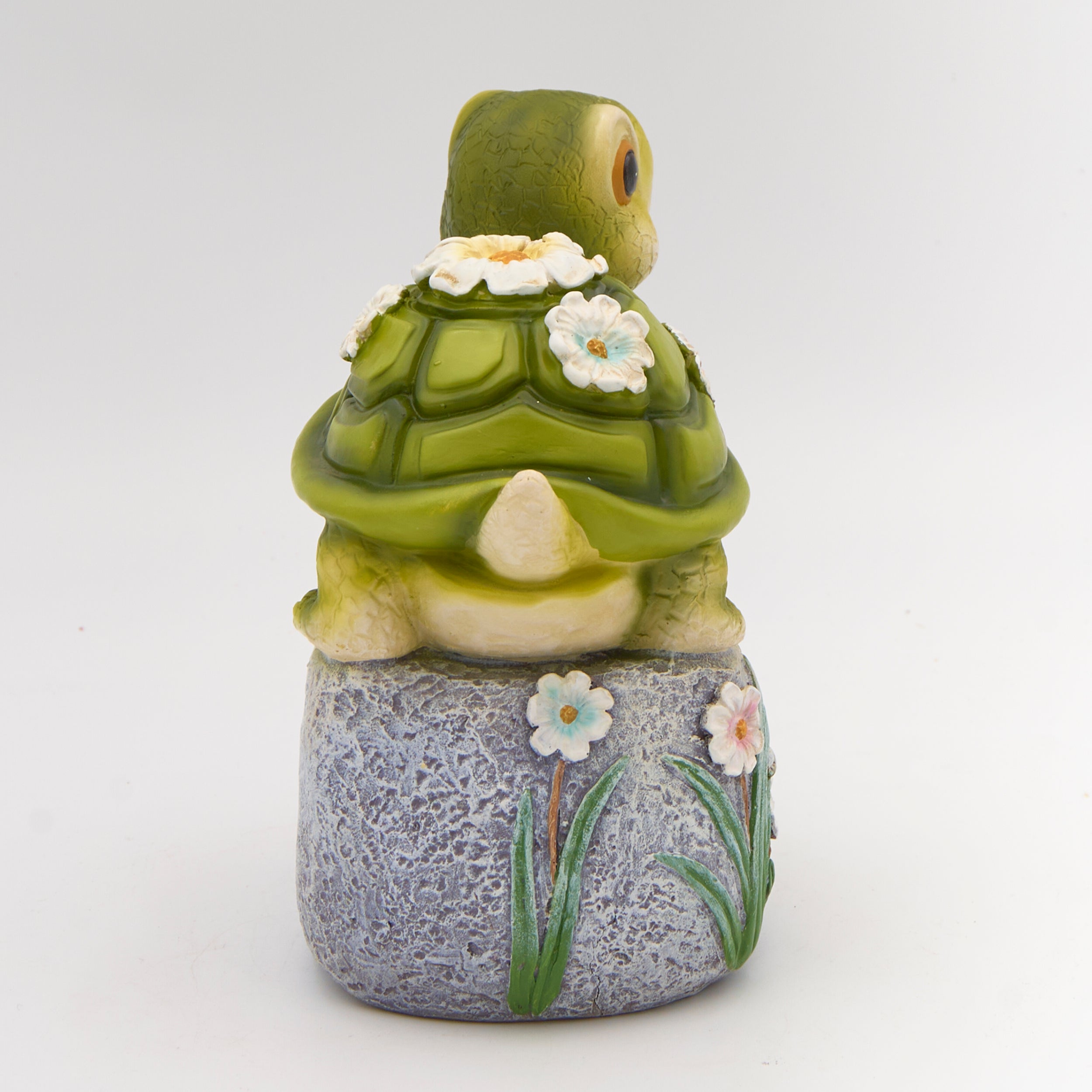 Turtle on Stone Garden Statue with Floral Accents