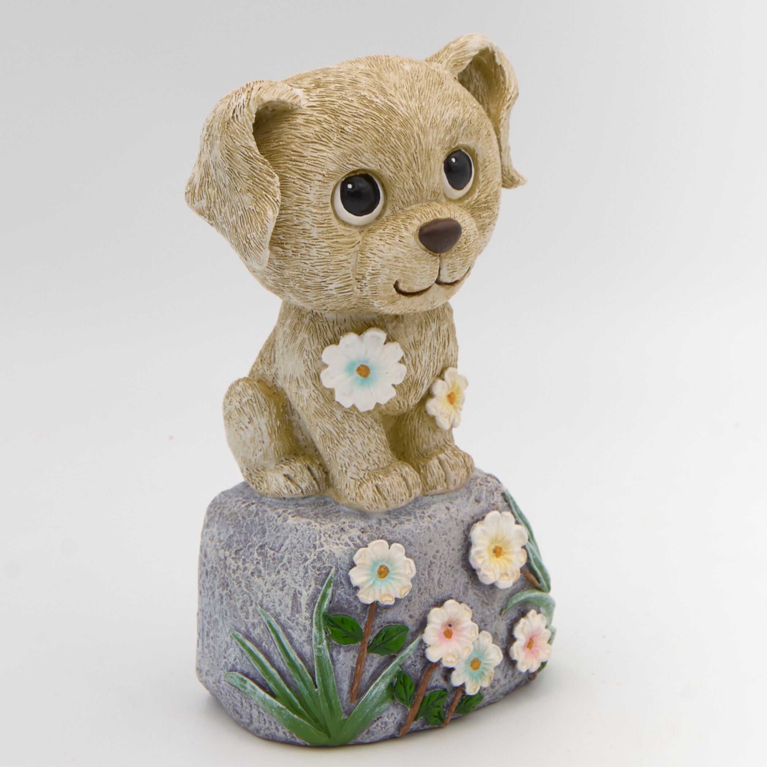 Dog on Stone Garden Statue with Floral Base