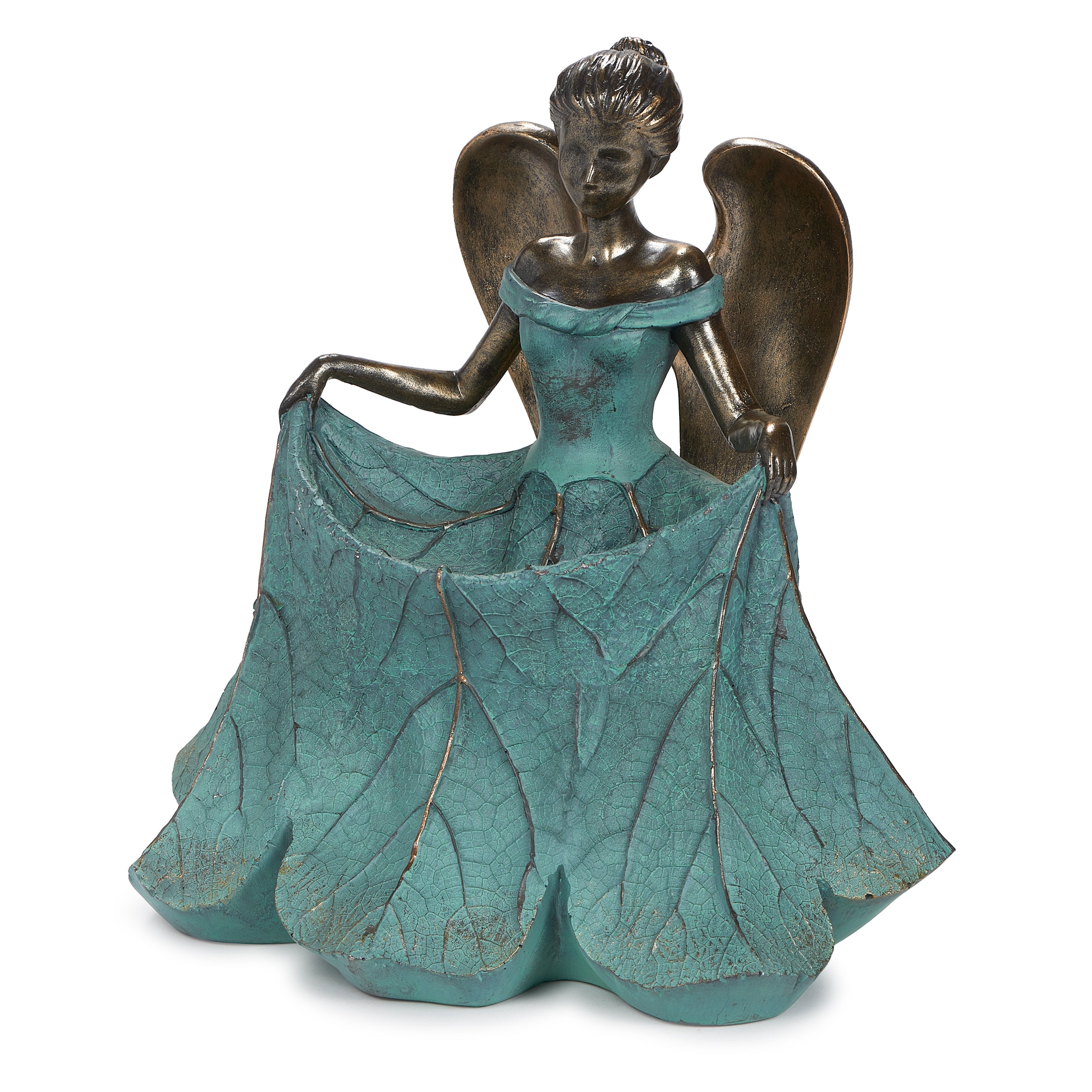 Bronze Curtsy Angel Bird Feeder Garden Statue