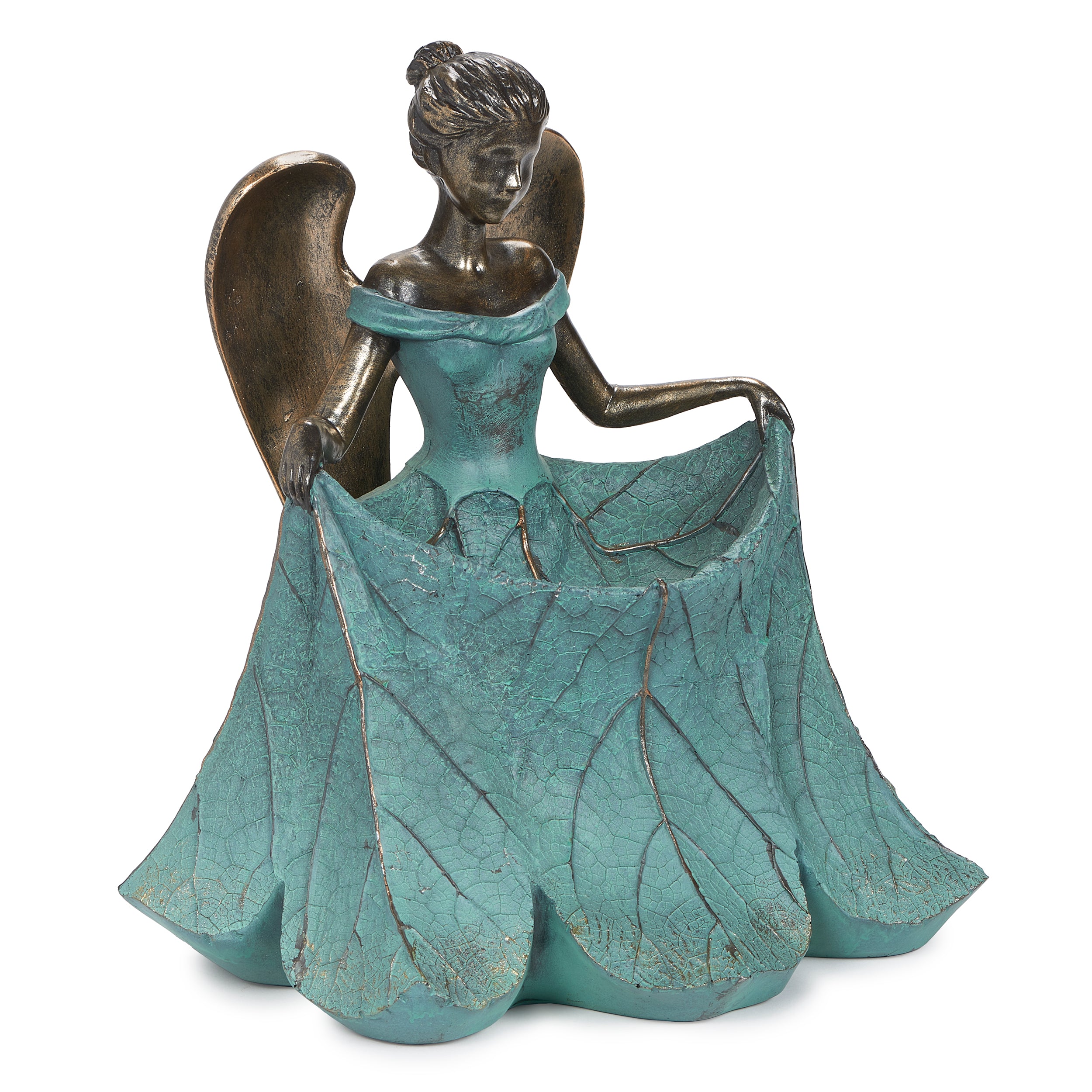 Bronze Curtsy Angel Bird Feeder Garden Statue
