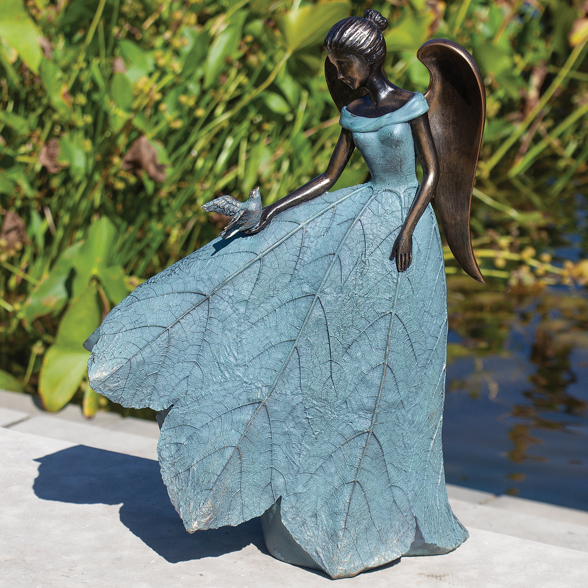 Angel with Bird Garden Statue