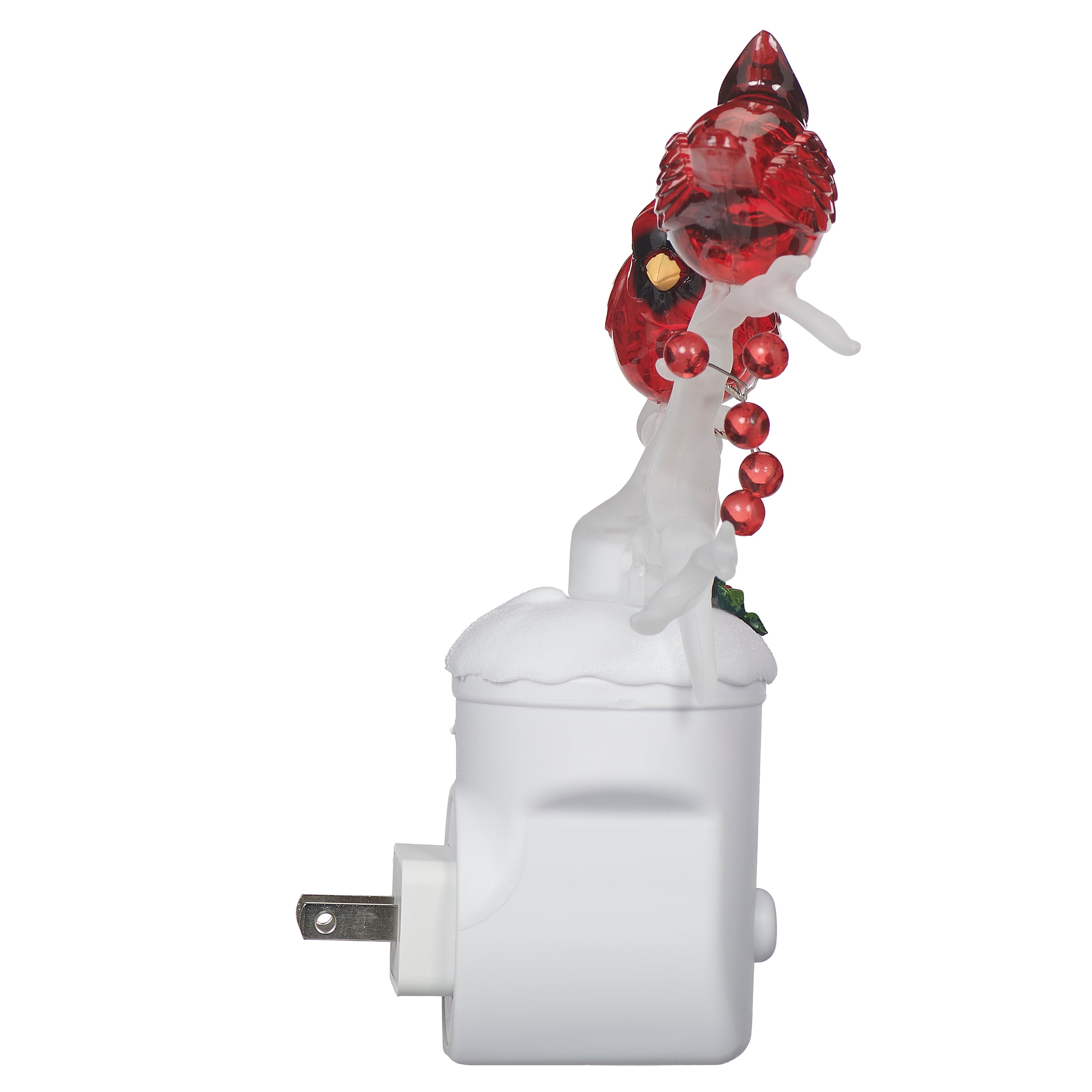 Two cardinals on branches night-light on white base 