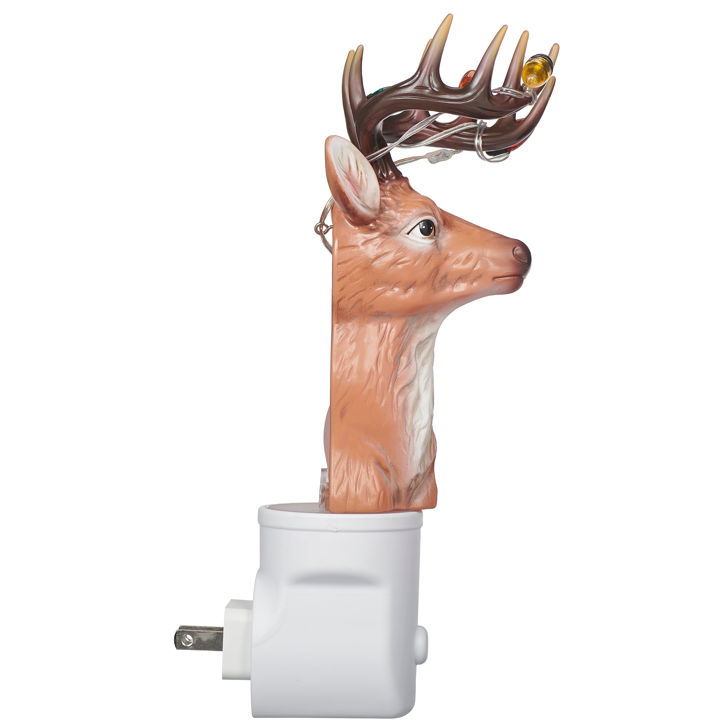 Deer head night light with white base on a white background