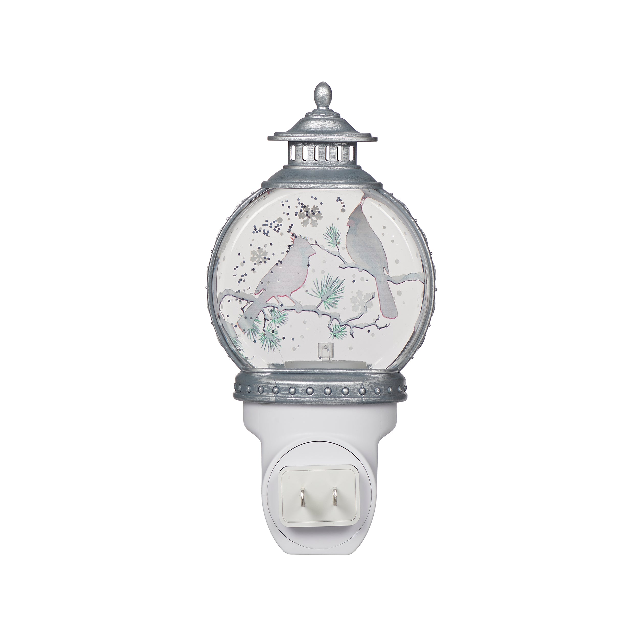 Decorative night light with cardinals and snowflake design