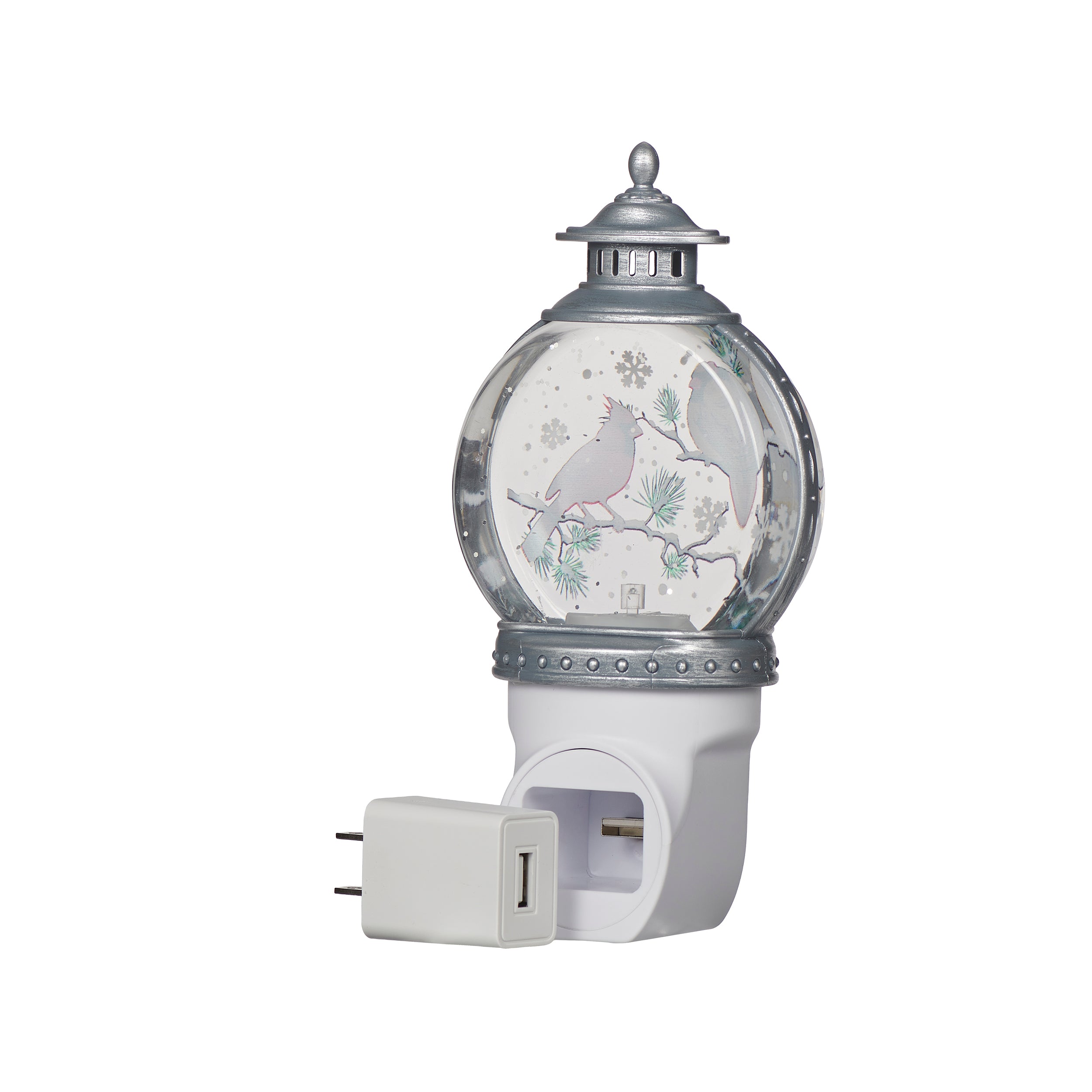 Decorative night light with cardinals and snowflake design