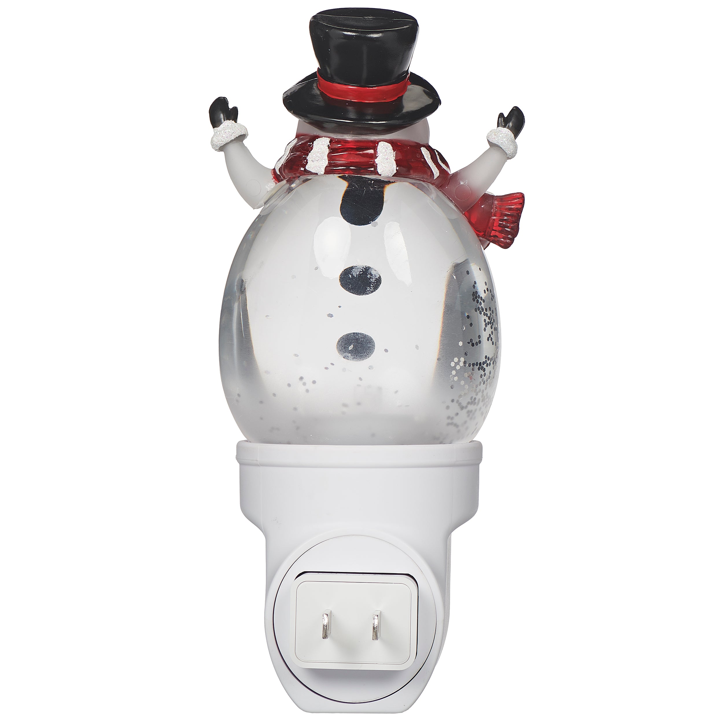 Snowman night light with a white base on a white background