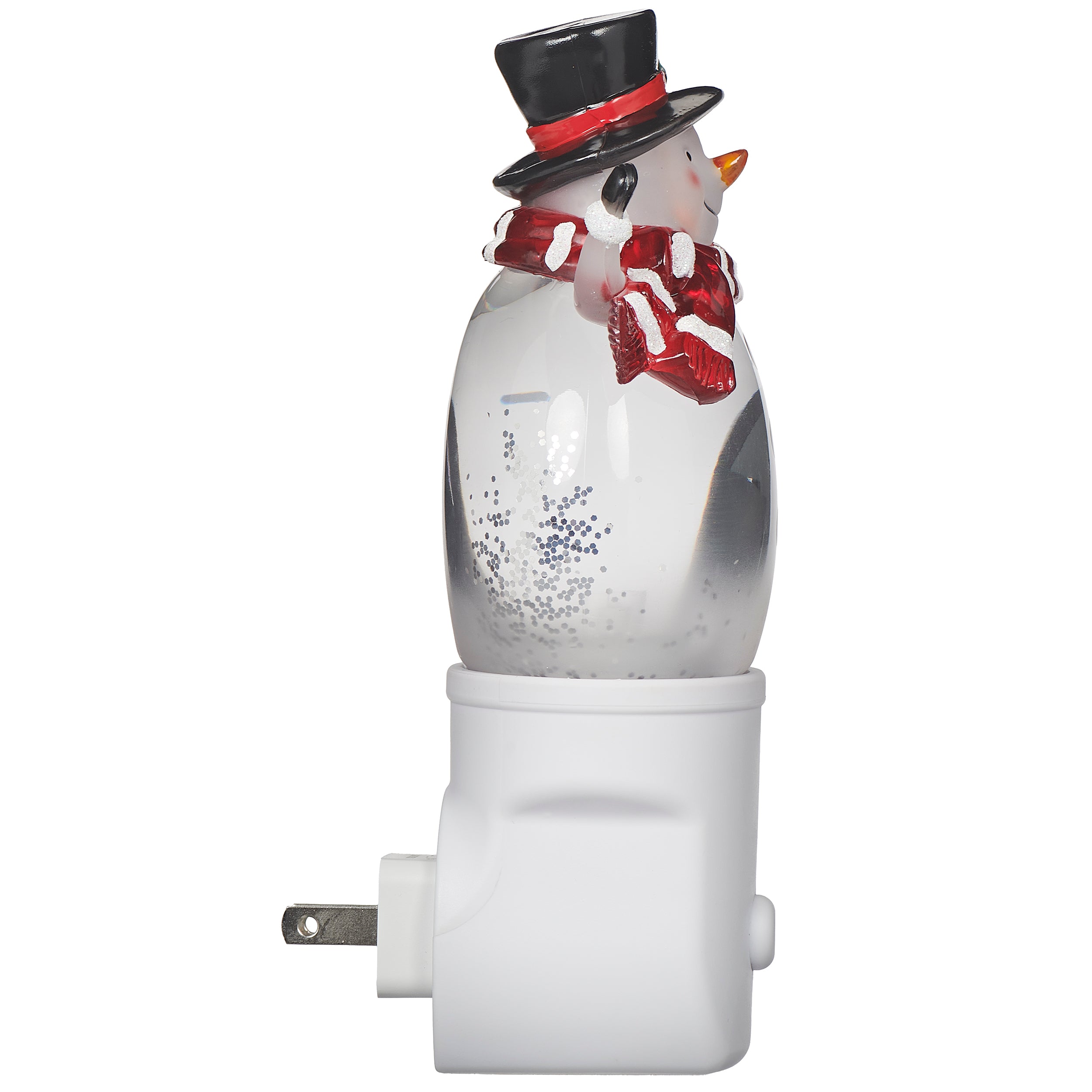 Snowman night light with a white base on a white background