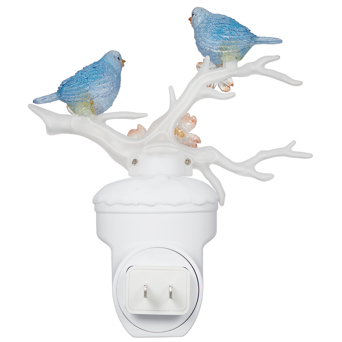 Back view of Blue Birds on a Dogwood Branch Night-Light showing the white branch structure, birds, and plug-in base