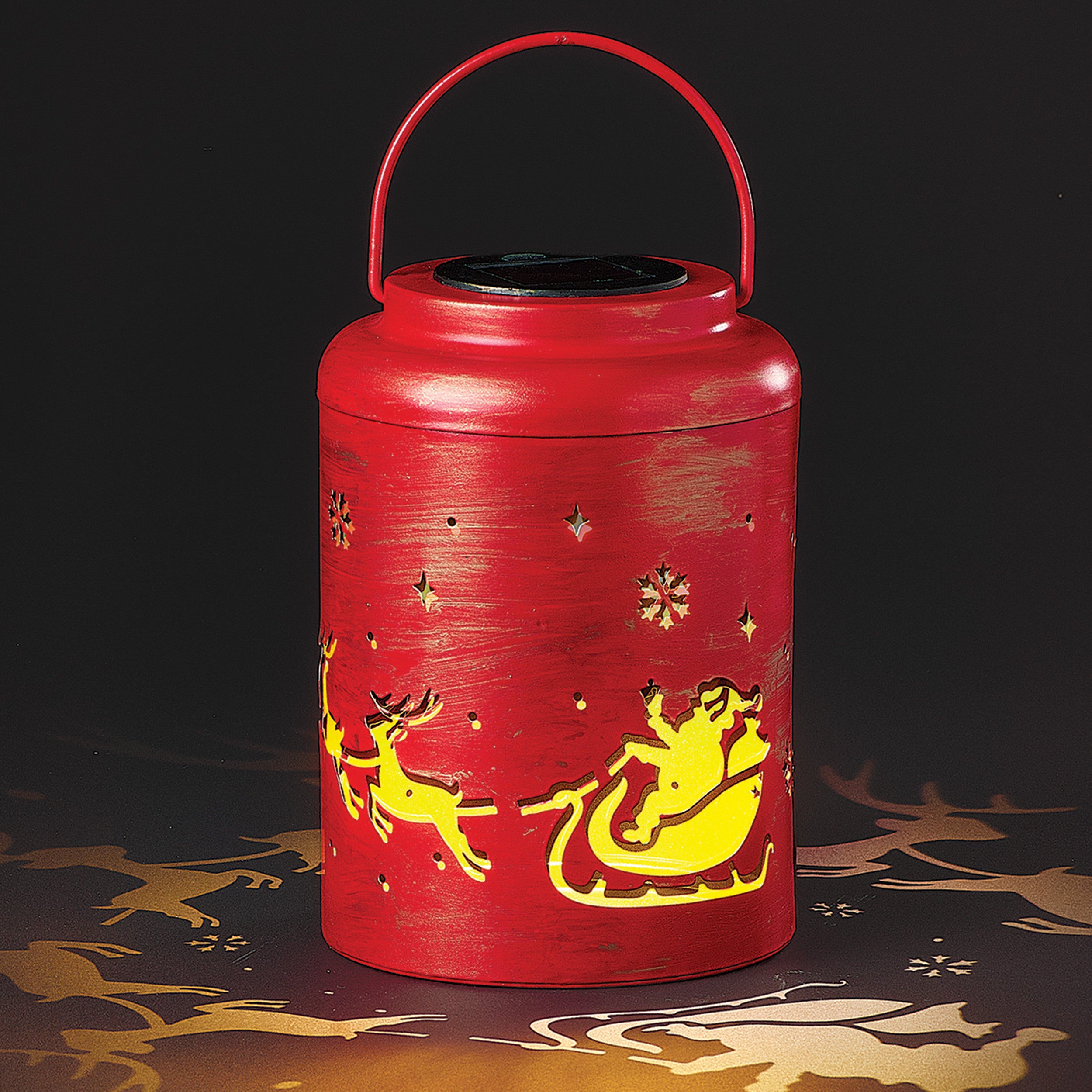 Roman Lights Red Solar Projecting Santa Lantern