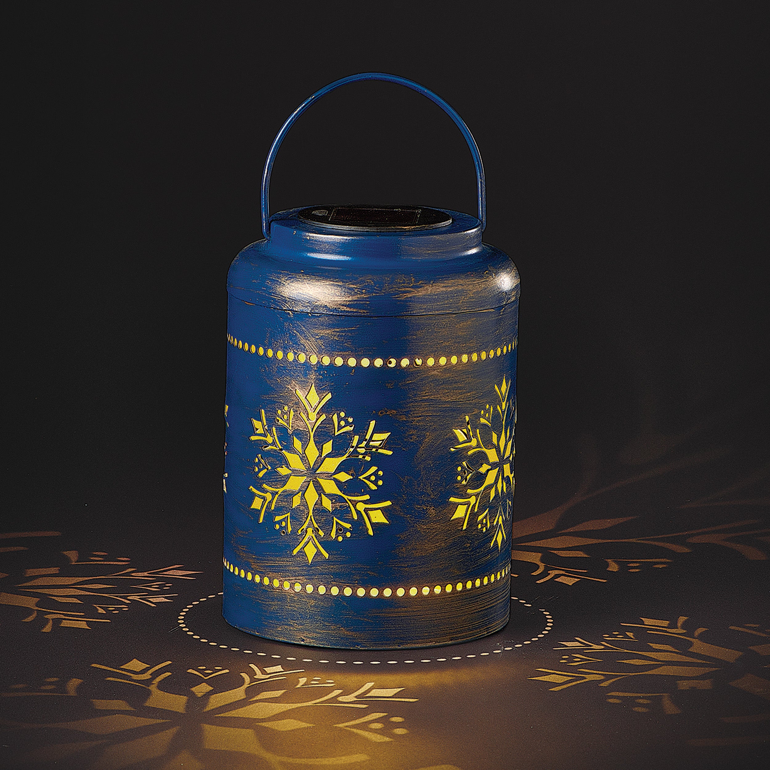 Roman Lights Blue Solar Projecting Snowflake Lantern